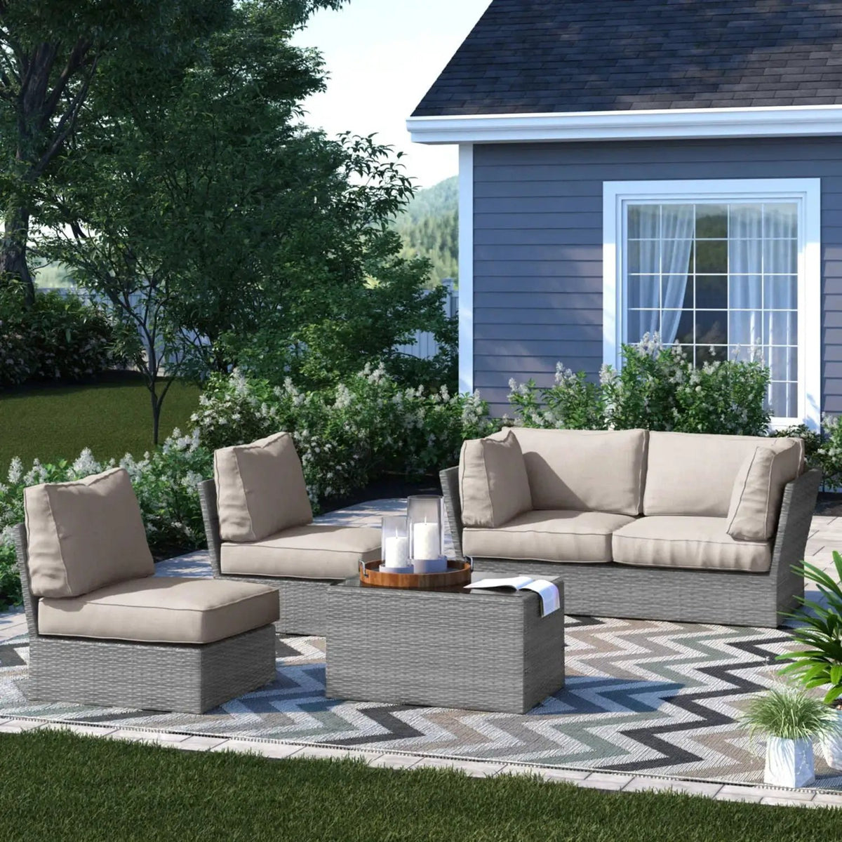 Modular Wicker Patio Seating Group | HDPE Wicker | Rustproof Aluminum Frame | 10 Thick Cushions