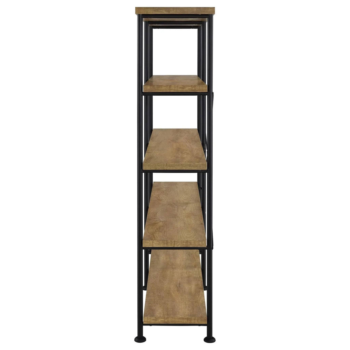 Analiese 63-inch 4-shelf Double Bookshelf Mango Standard Bookcase | 60 x 14.25 x 63 in | Engineered Wood & Metal | Home Office