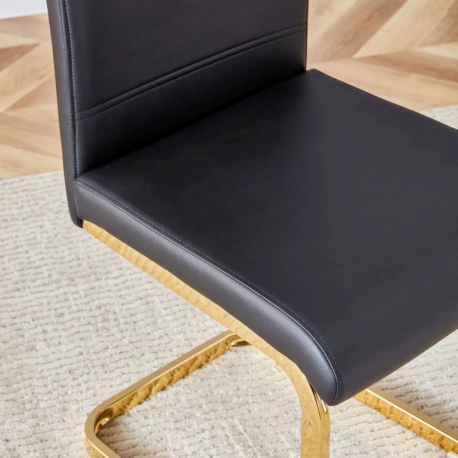 Modern Dining Chairs Set Of 4 PU Faux Leather High Back Black With Gold Legs from PriceLows™