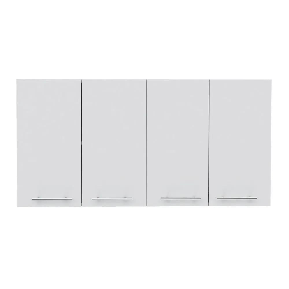 White Wall Cabinet | Four Doors | Two Interior Shelves | Plate And Glass Organizer