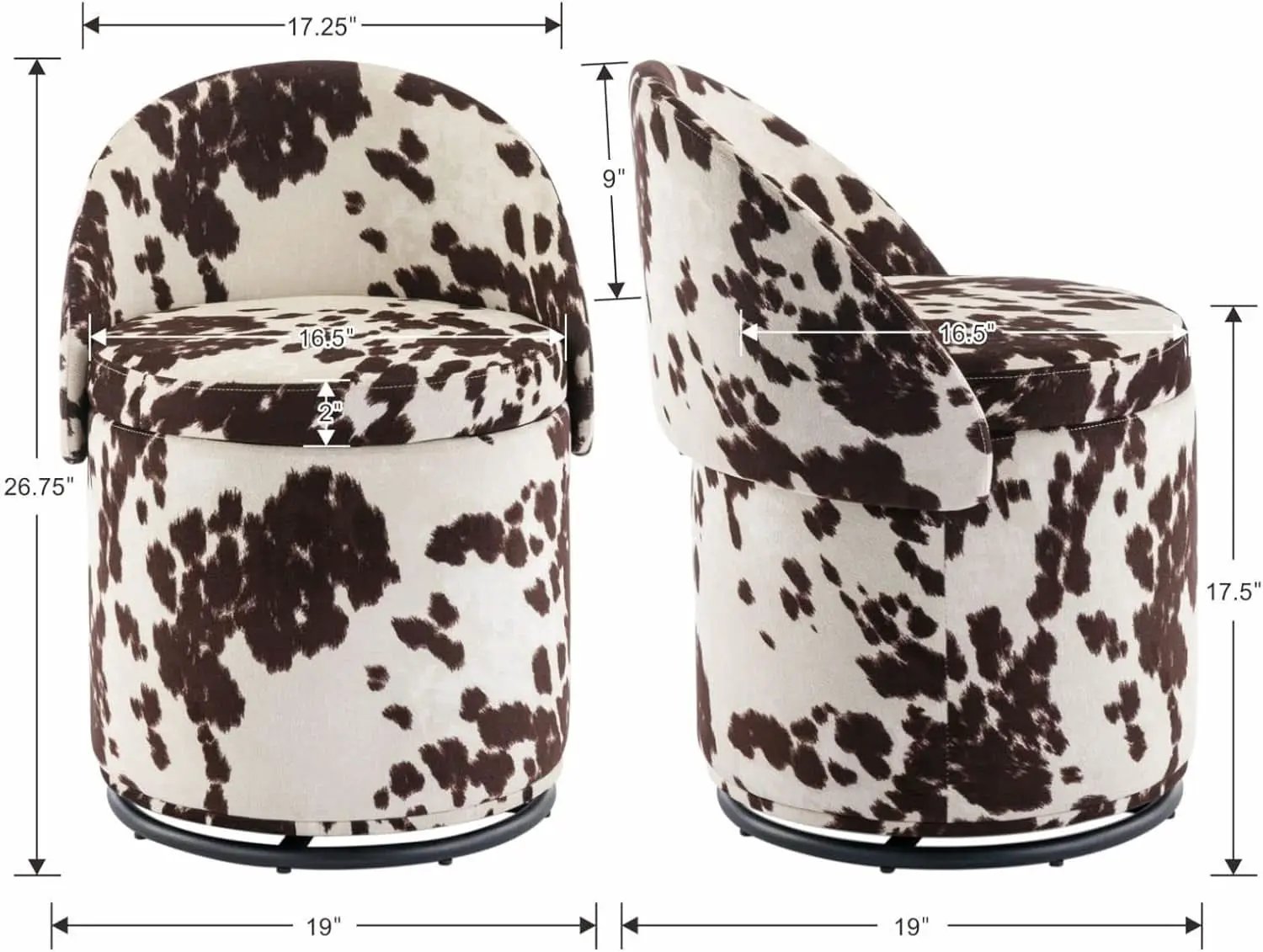 Milk Cow Velvet Upholstered Vanity Chair Storage Swivel from PriceLows™