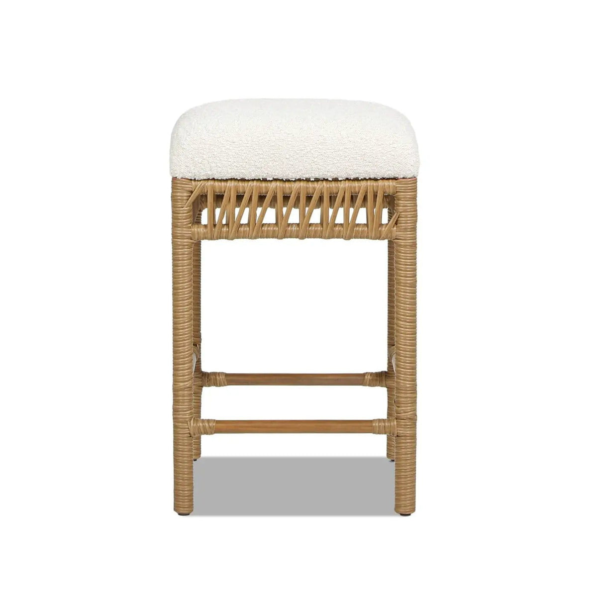 Lucia Backless Upholstered Counter Stool With Frame Counter Height (24"-27") | 15.5 x 15.5 x 25.5 in | Boucle & Rattan | Ivory White