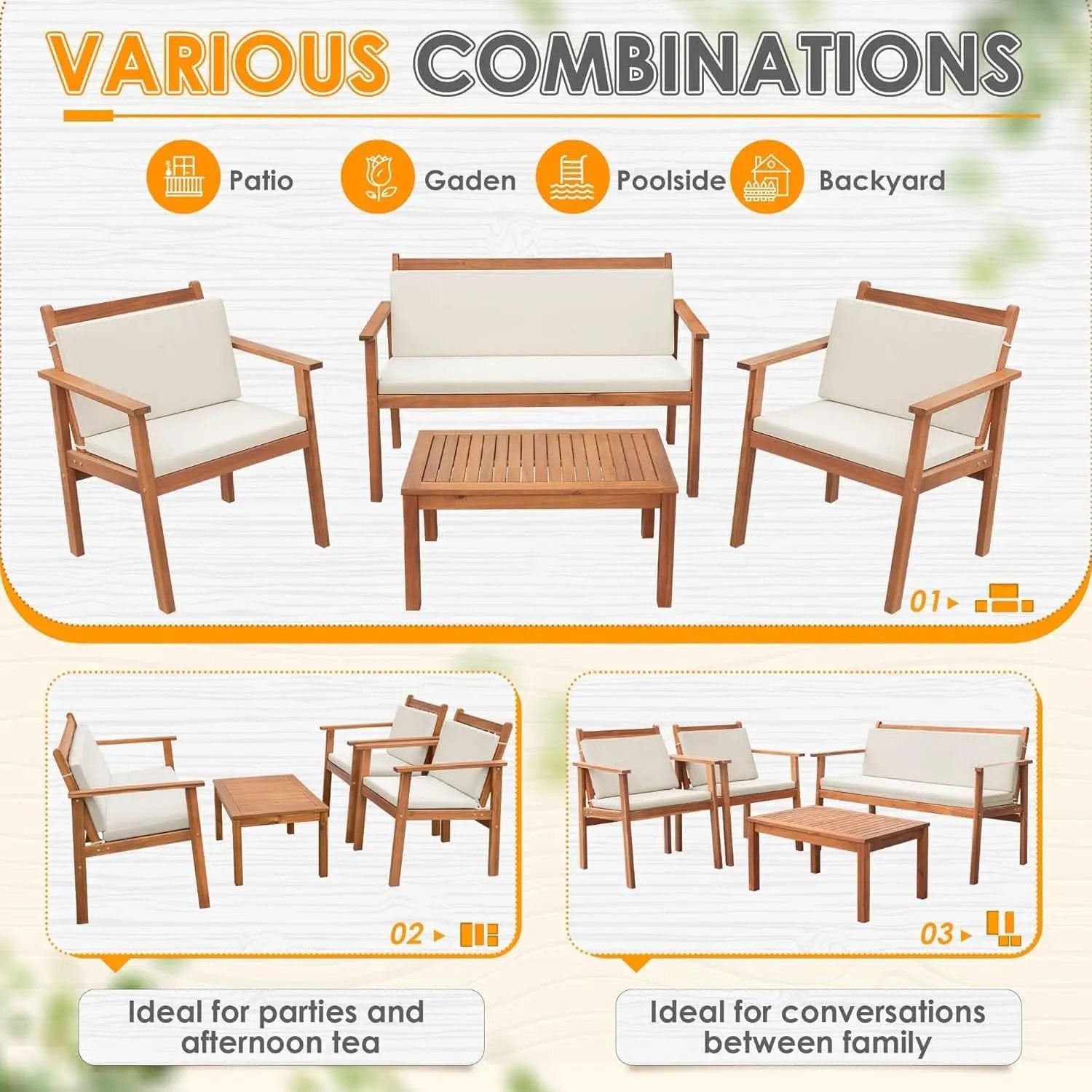 4 Piece Patio Bistro Set With Water Resistant Cushions In Acacia Wood from PriceLows™