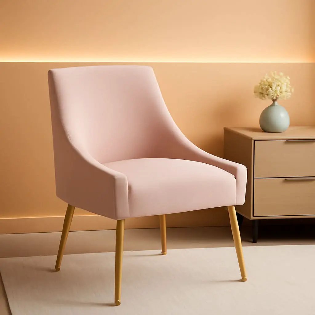 Pink Velvet Dining Chair With Gold Accents For Dining Room from PriceLows™
