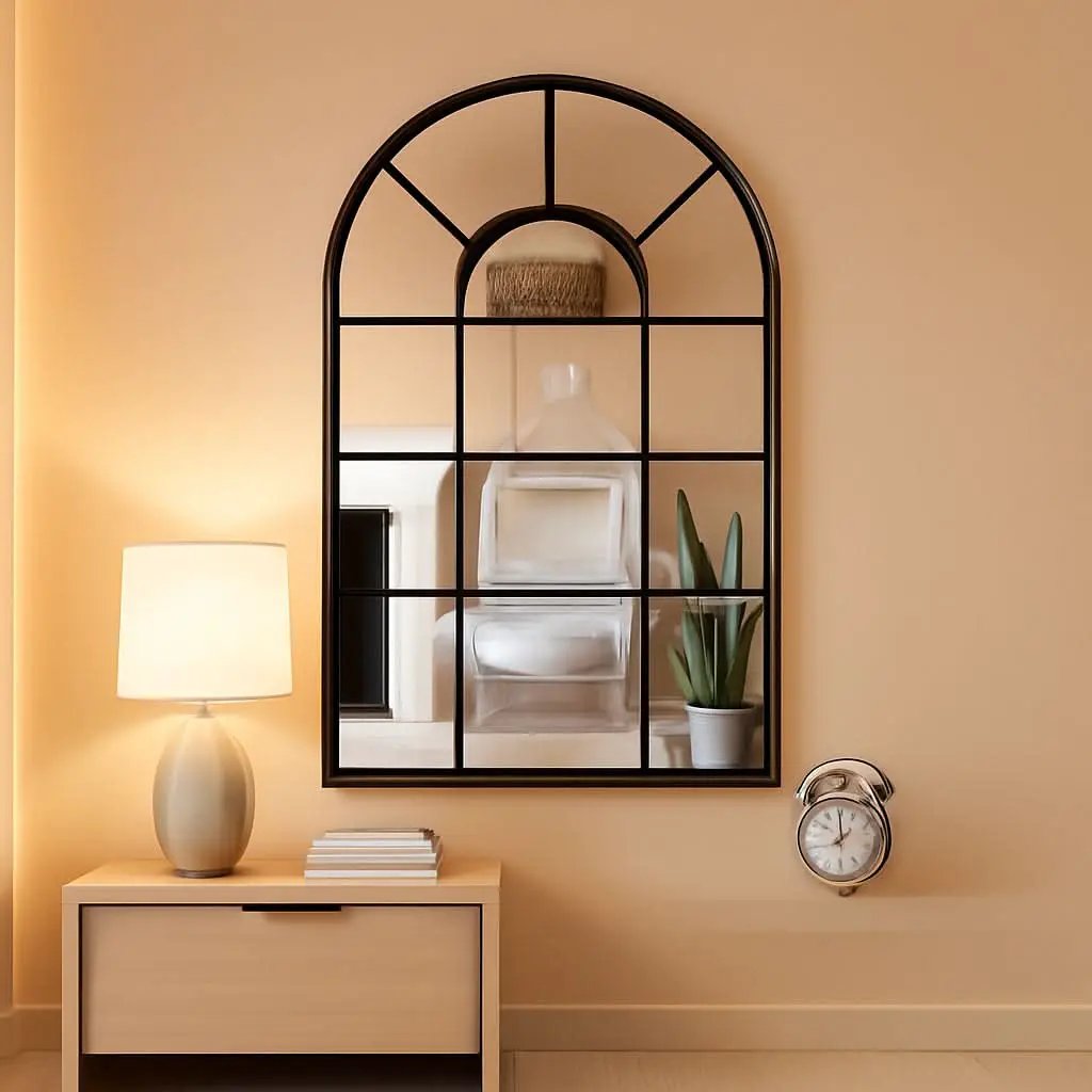 Wall Mirror Black Arched Farmhouse 41.3 x 24 x 1 Inches from PriceLows™