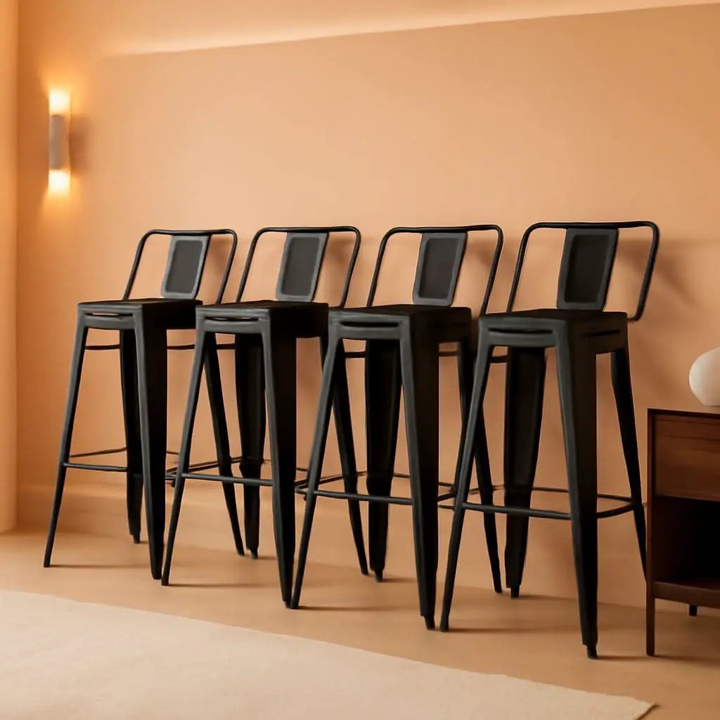 30 Inch Matte Black Metal Bar Stool Set Of 4 With Low Back from PriceLows™