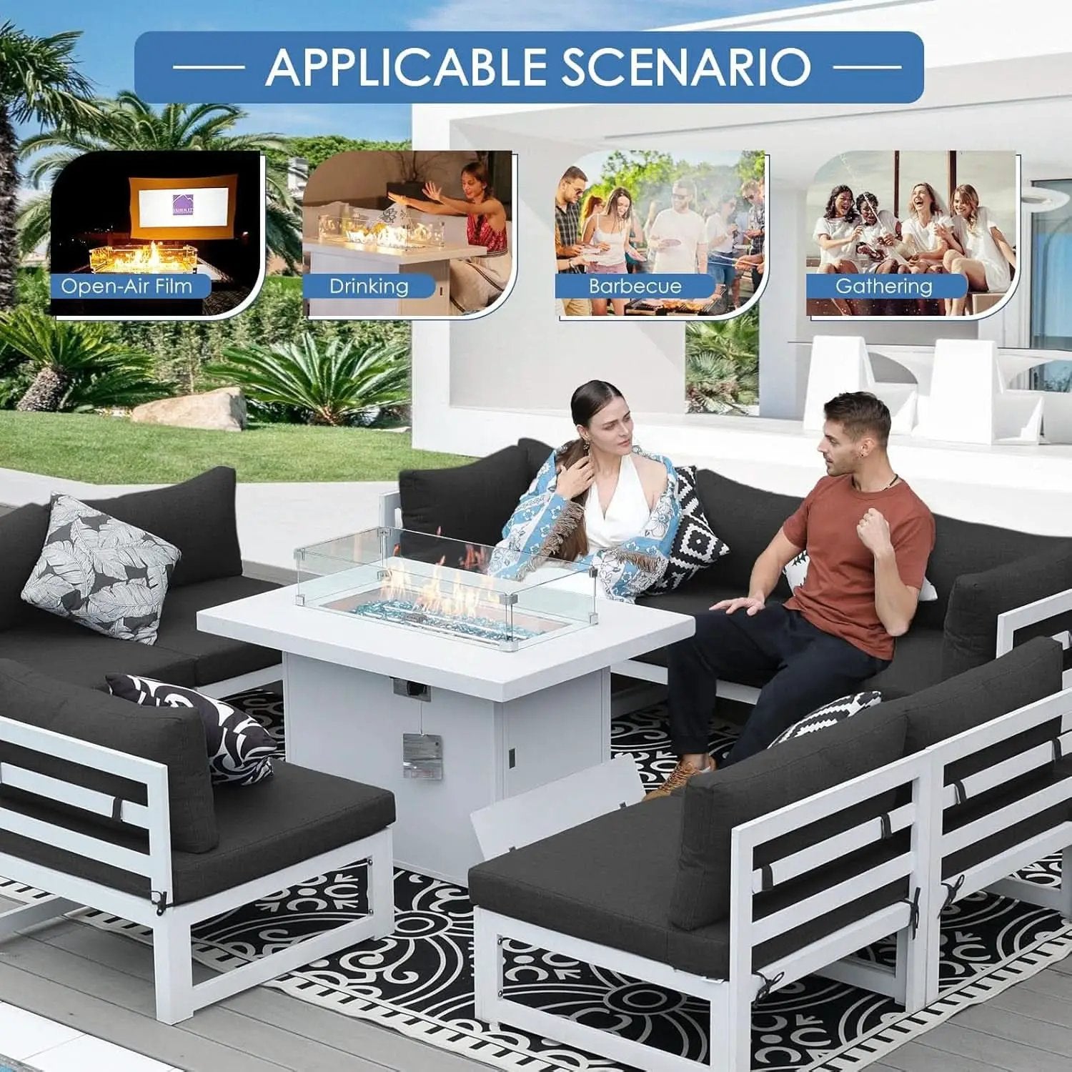 White Aluminum Outdoor Patio Furniture Set With Fire Pit from PriceLows™