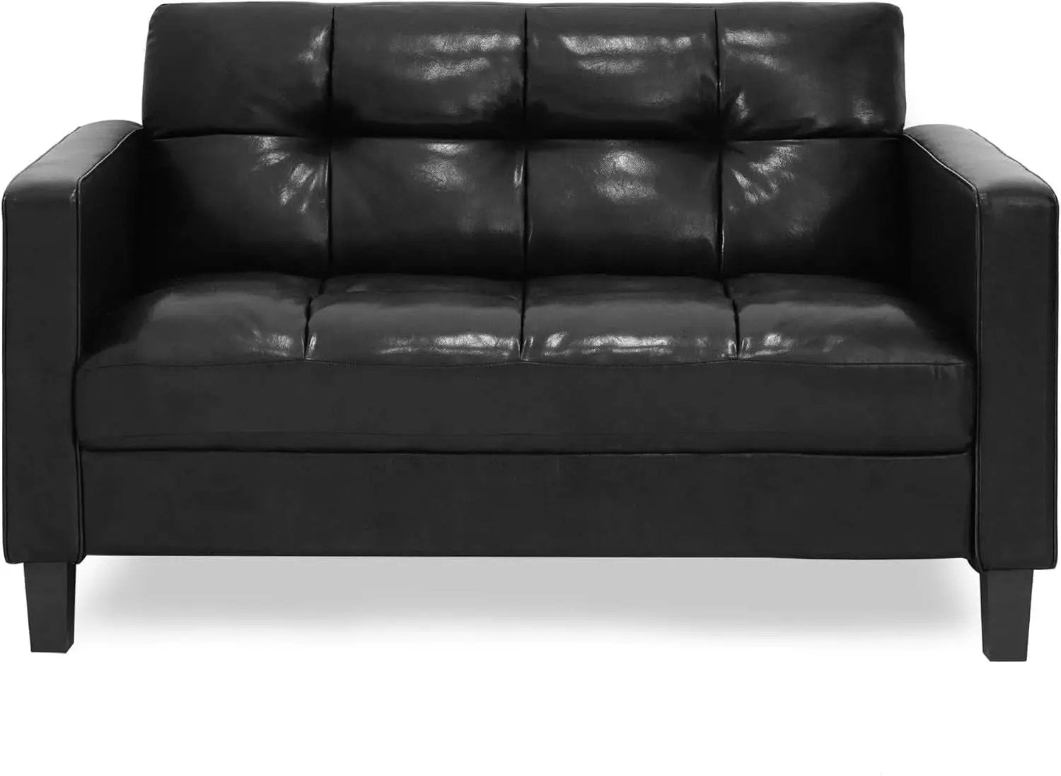 Two Seater Tufted Black Faux Leather Loveseat for Living Room from PriceLows™