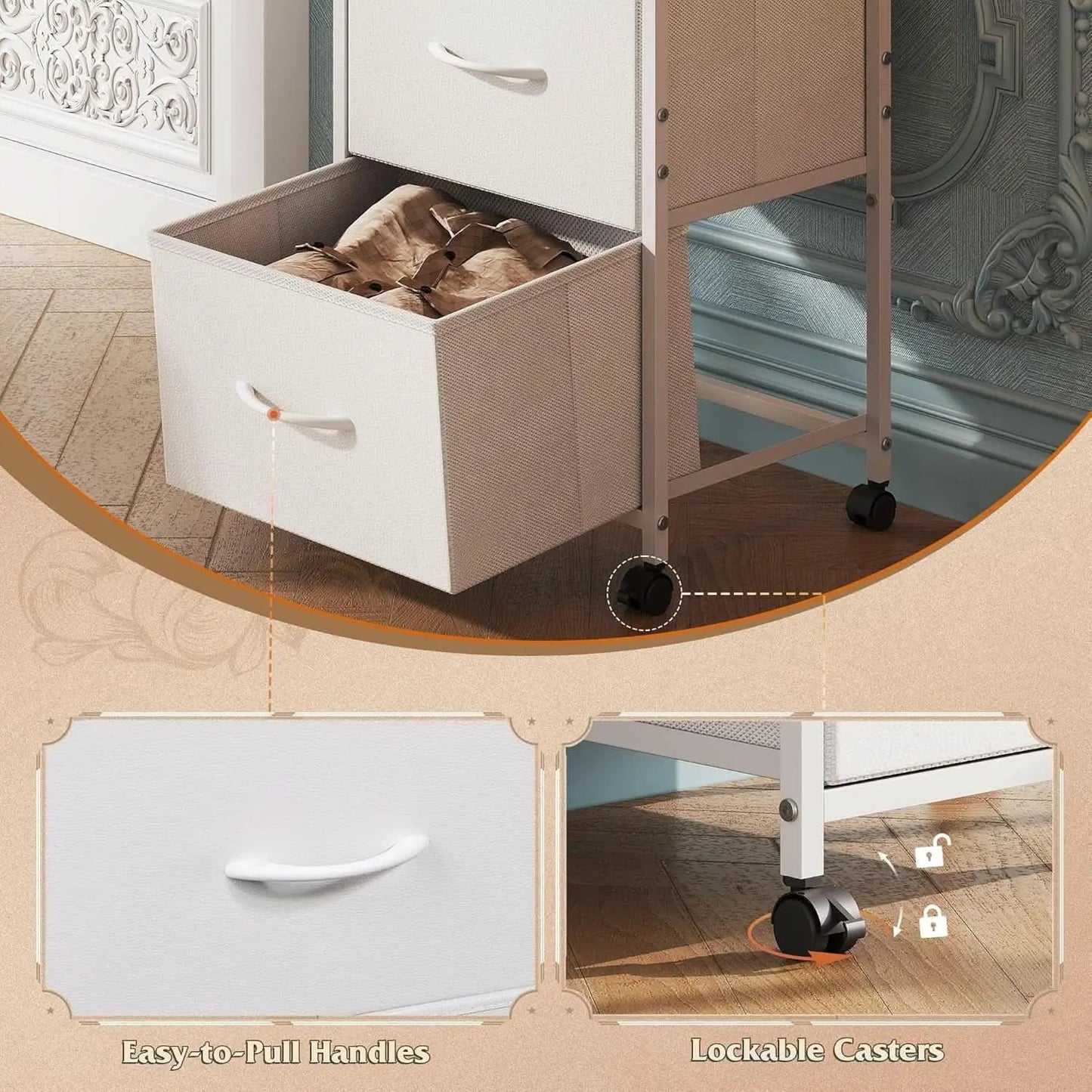 White Dresser With 3 Drawers And Wheels Wood Top Storage from PriceLows™