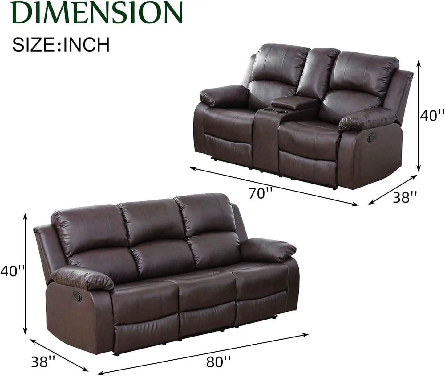 Brown Recliner Sofa With Pull Down Table Two Piece Set from PriceLows™