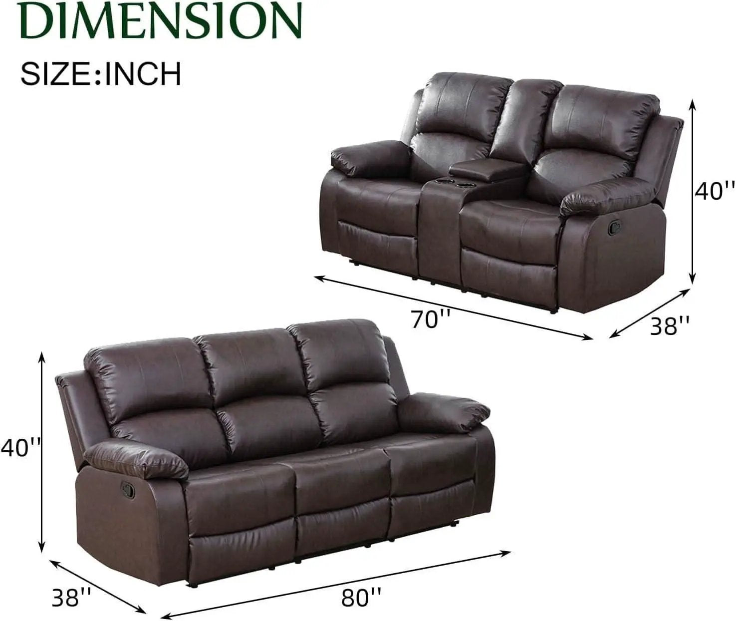 Brown Recliner Sofa With Pull Down Table Two Piece Set from PriceLows™