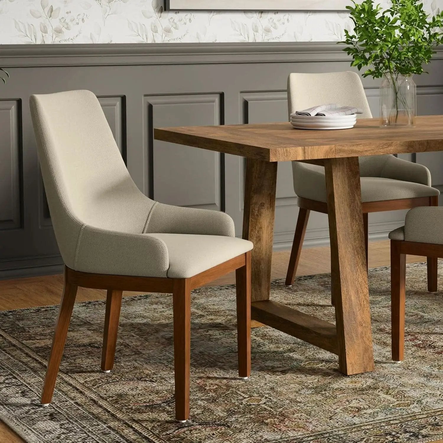 Stephanie Contemporary Dining Chair Set Of 2 In Natural Linen Look Fabric from PriceLows™
