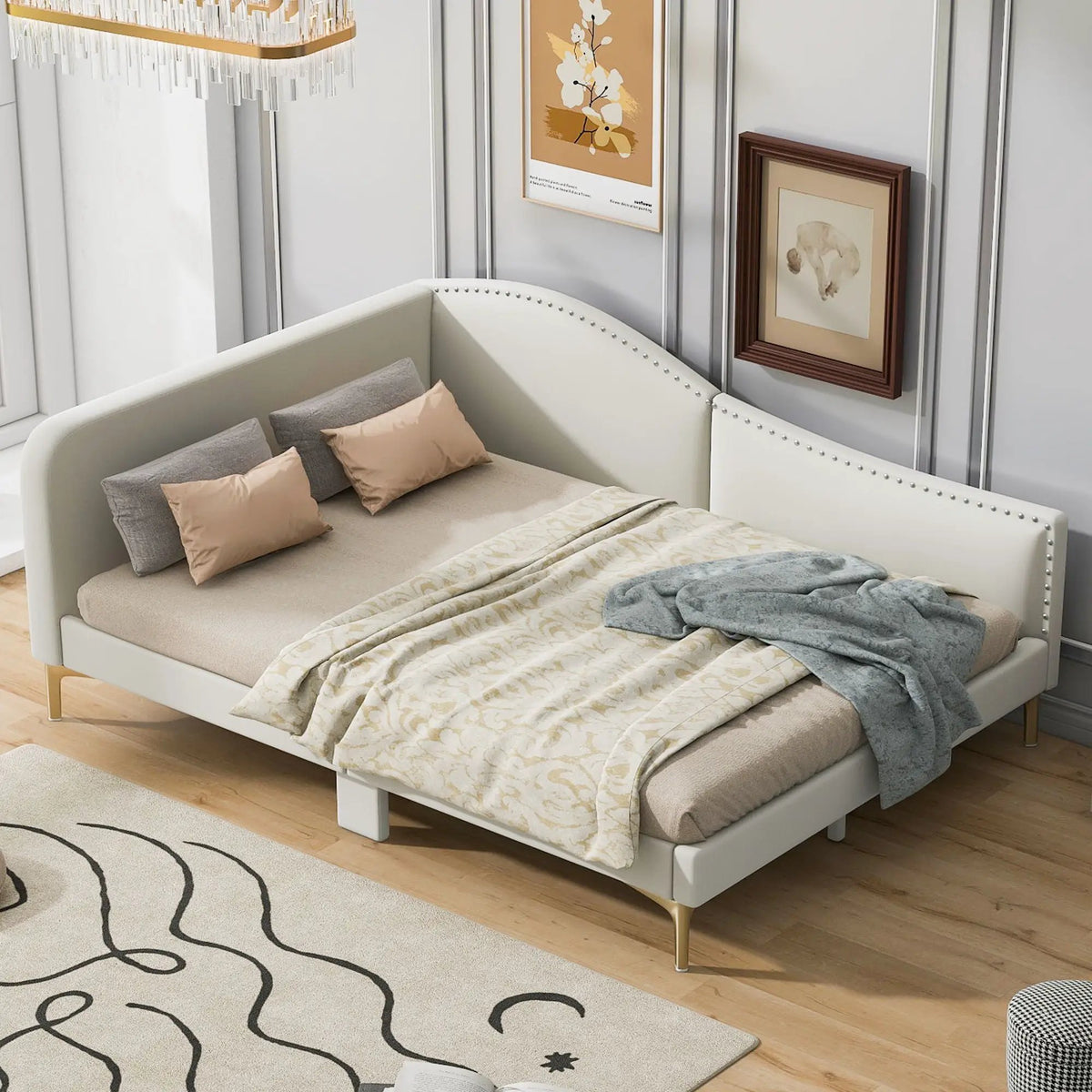 Upholstered Daybed | Headboard And Armrest | Support Legs | 80.5 Inch Length