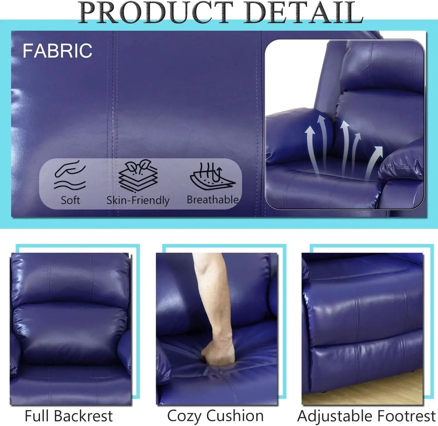 Dark Blue Leather Recliner Sofa Set For Living Room 3 Piece from PriceLows™