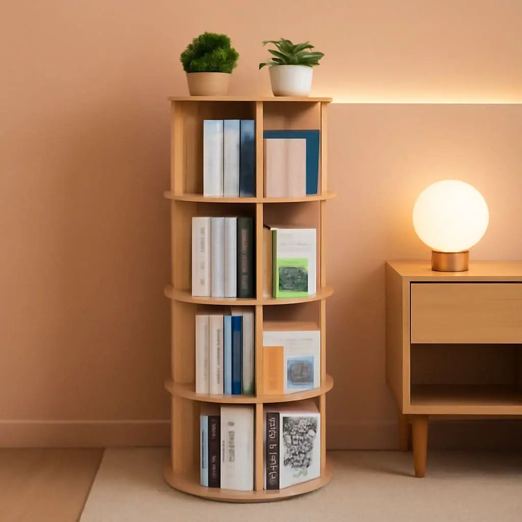 Rotating Bookshelf 360 Display 4 Tier Bookcase Solid Wood from PriceLows™