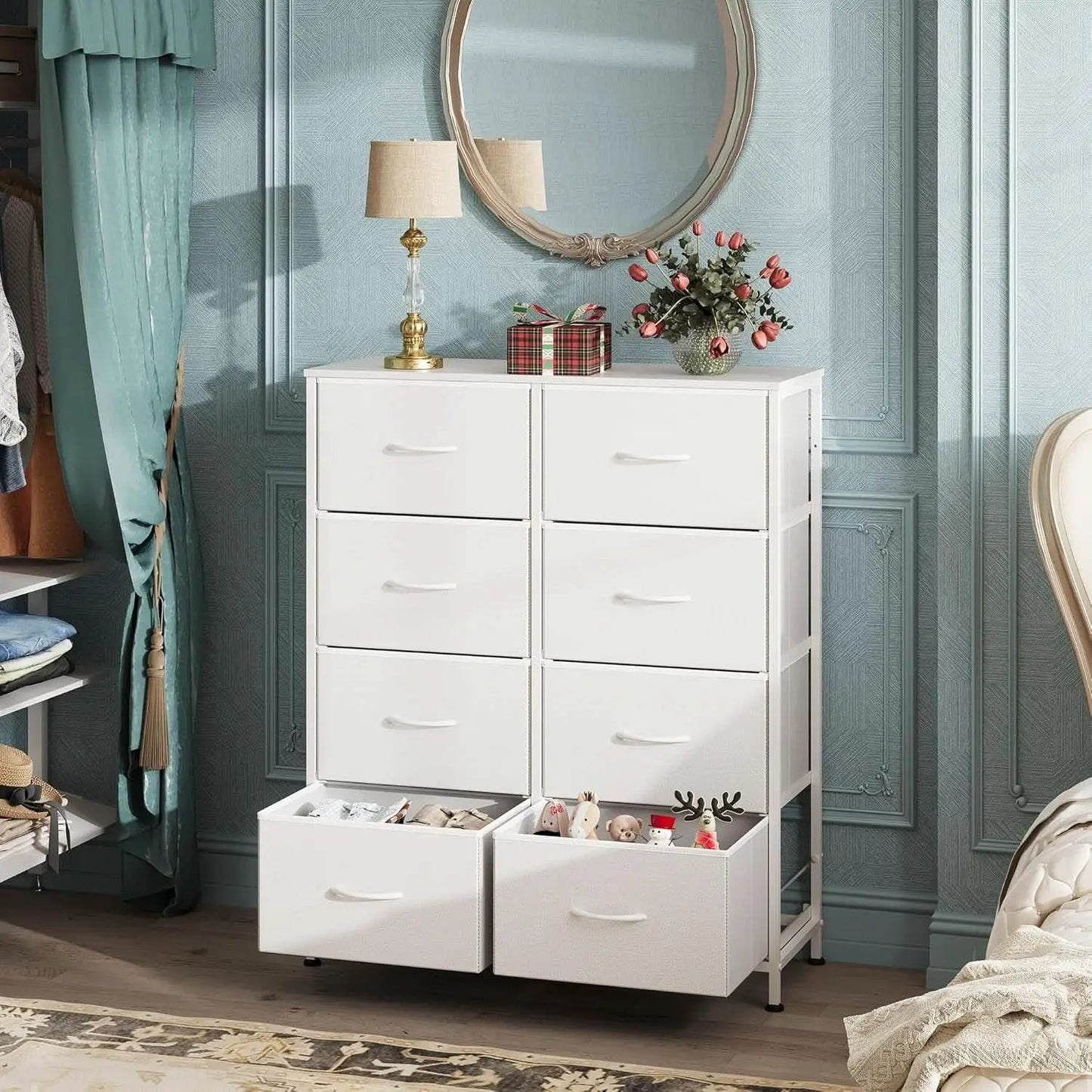 Fabric Dresser For Bedroom Tall White Modern Storage Unit from PriceLows™