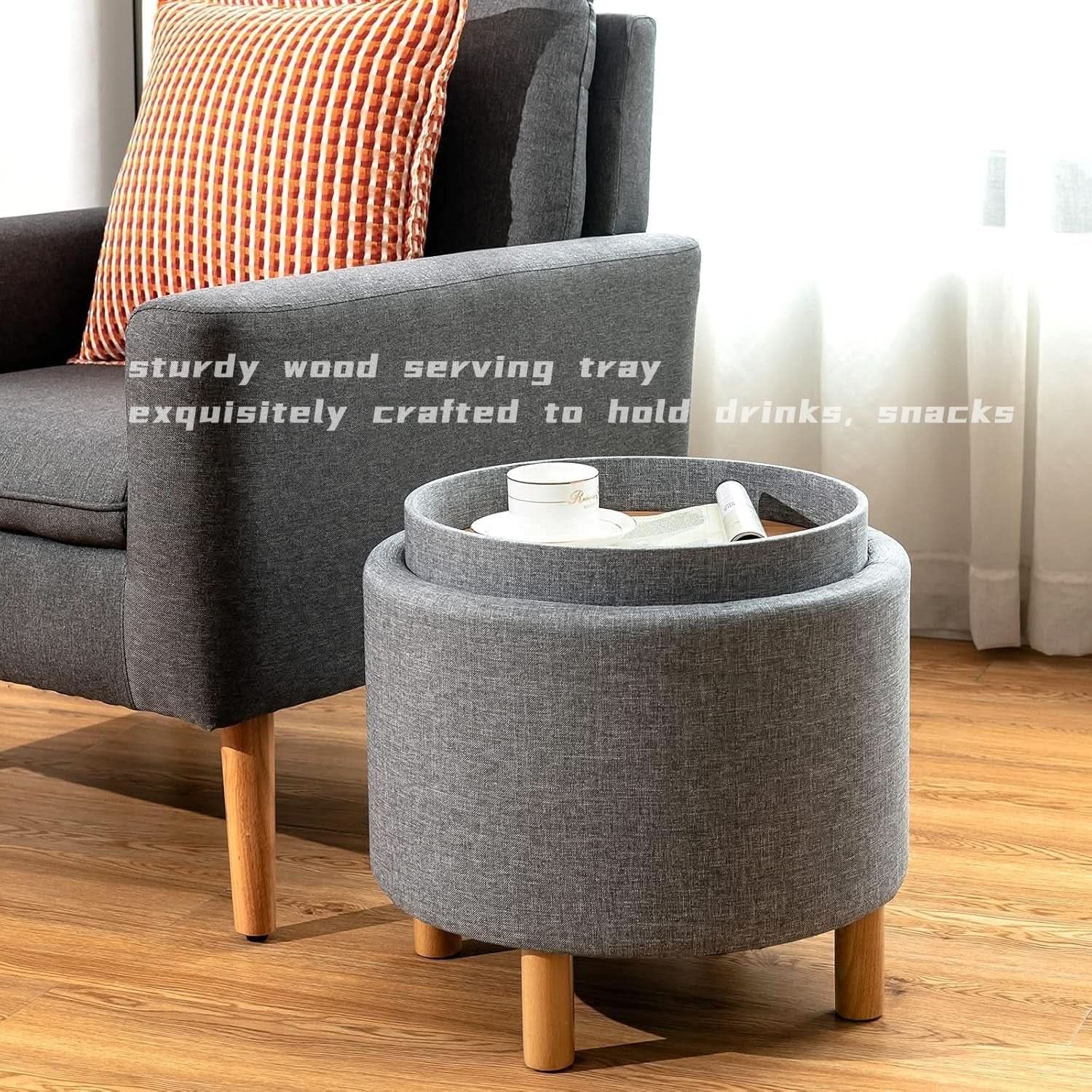 Grey Premium Microfiber Storage Ottoman Large Tray from PriceLows™