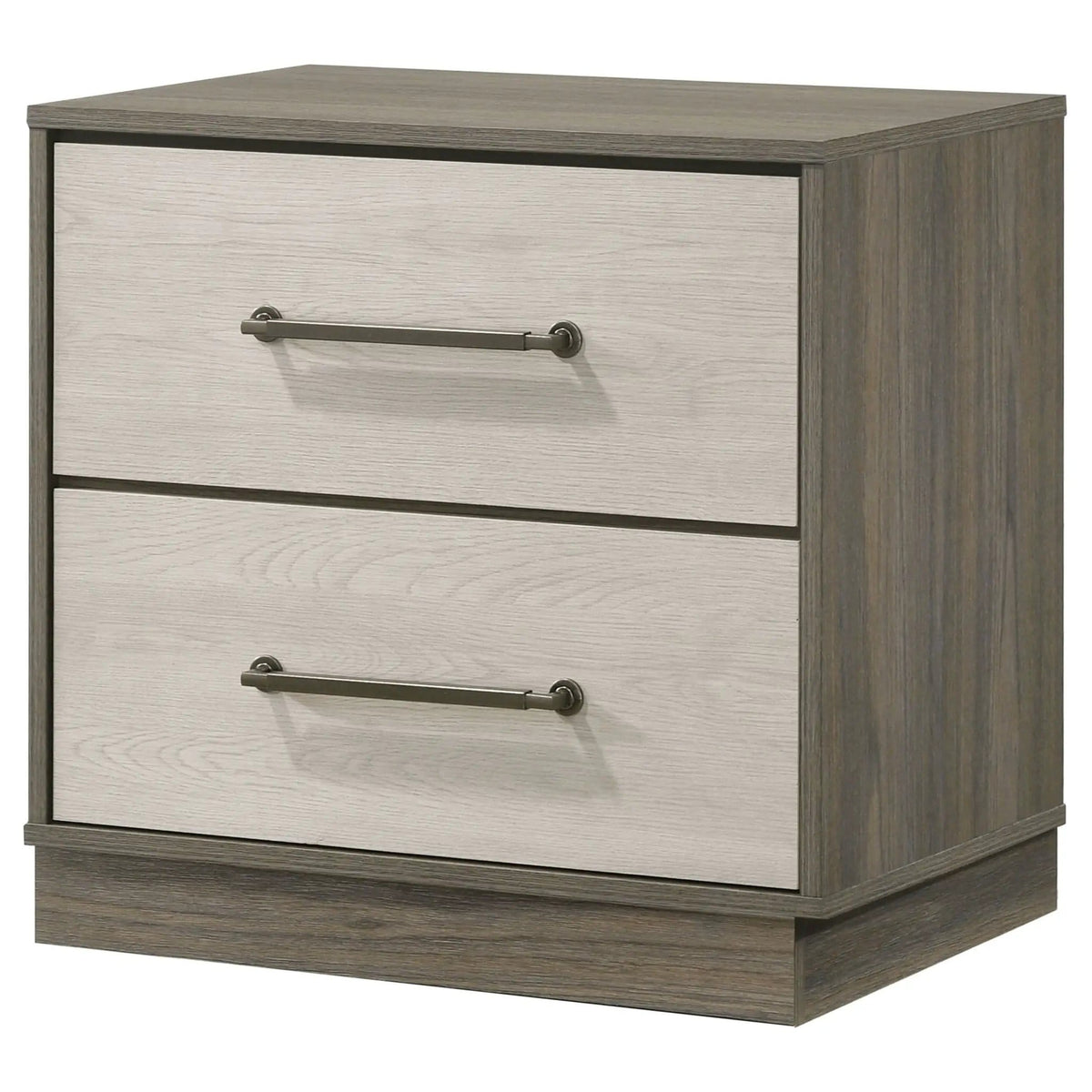 Fenwick 2-drawer Nightstand Bedside Table Grey | 23.5 x 15.75 x 23 in | Metal & Veneer | Oak