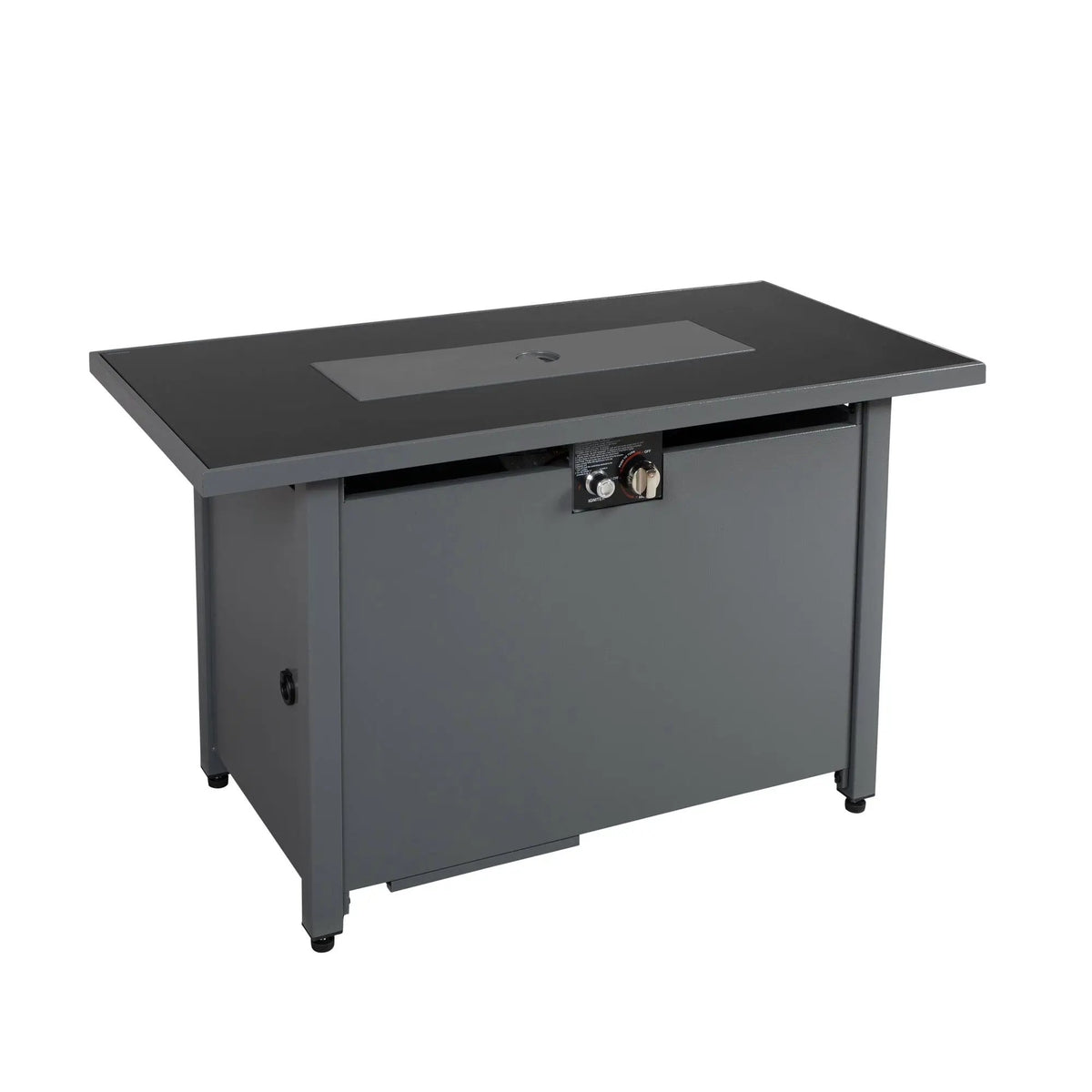 Black Fire Pit Table | Smoked Glass Top | Deck Safe | Push-Button Ignition
