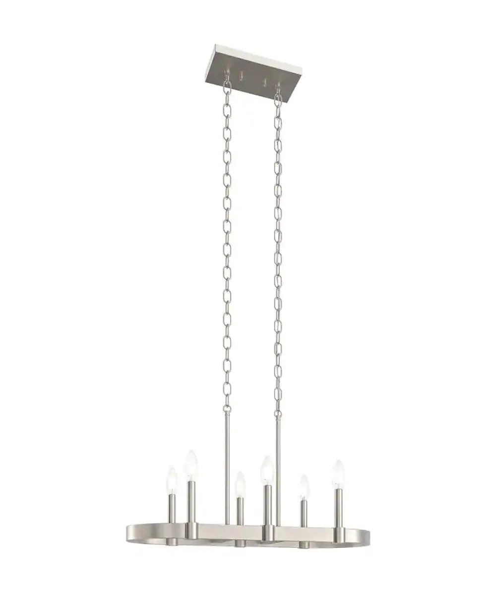 Linear Farmhouse Chandelier | 6 Light | 28 Inch | Brushed Nickel
