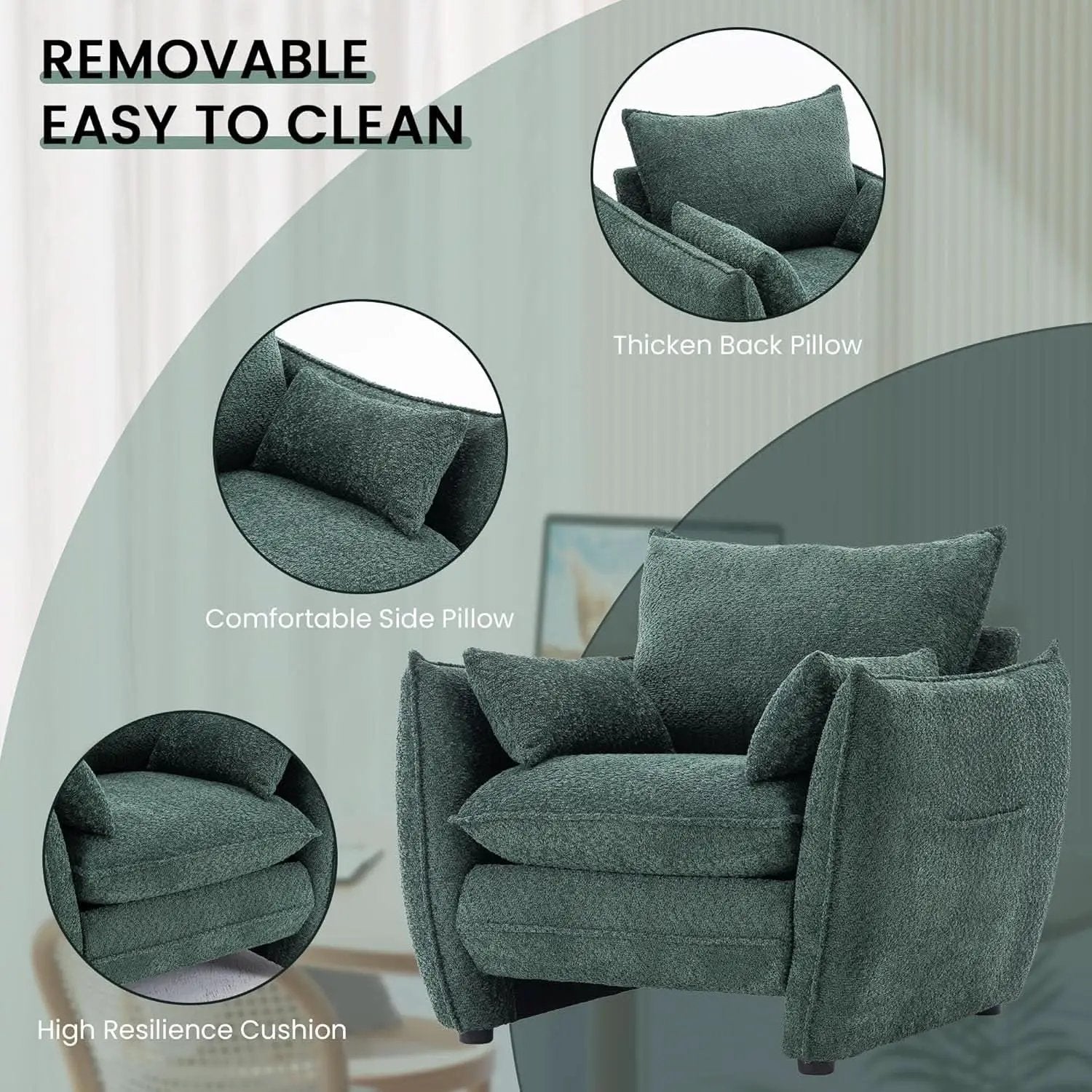 Green Oversized Luxurious Accent Chair Living Room from PriceLows™