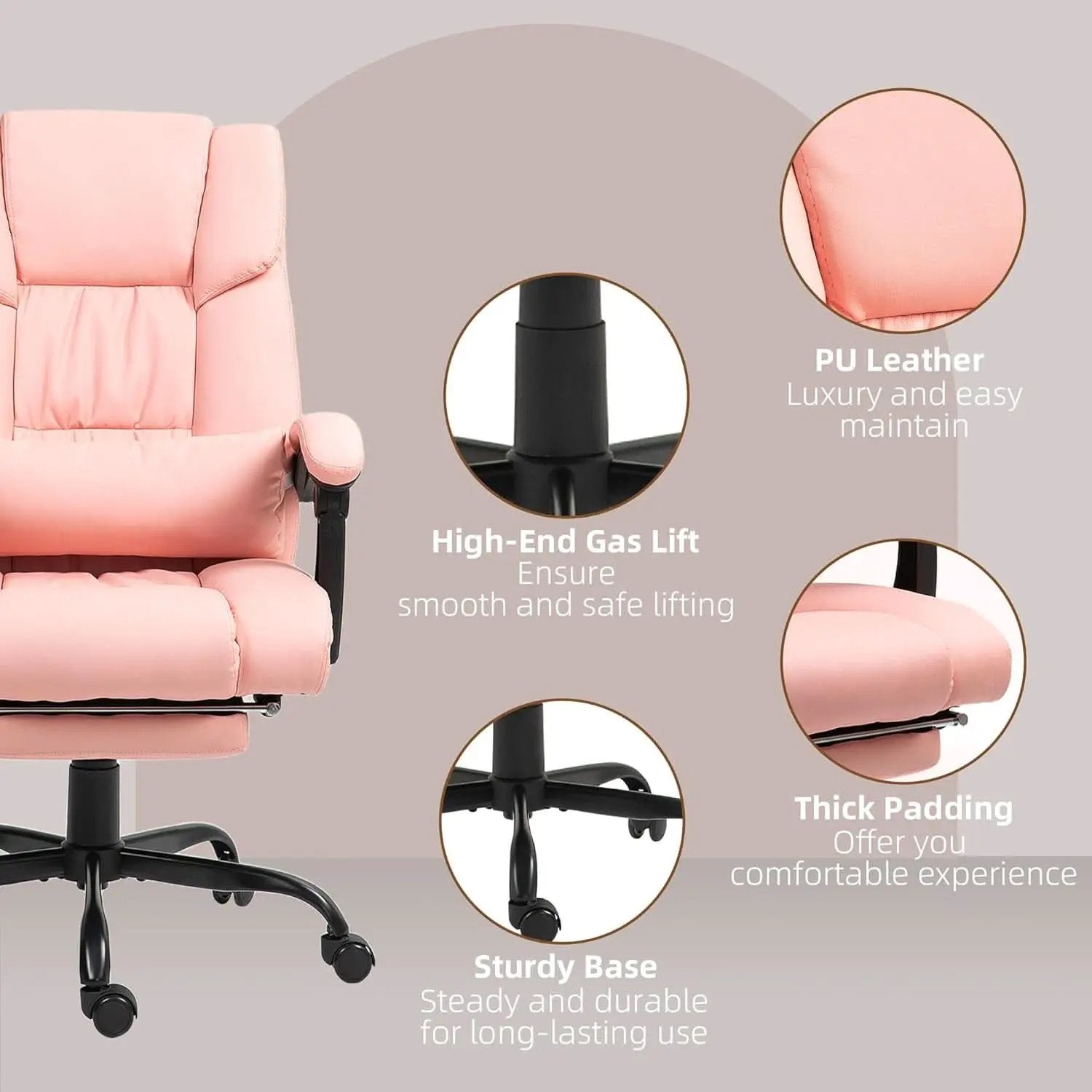 Pink Massage Office Chair With 6 Vibration Points Footrest from PriceLows™