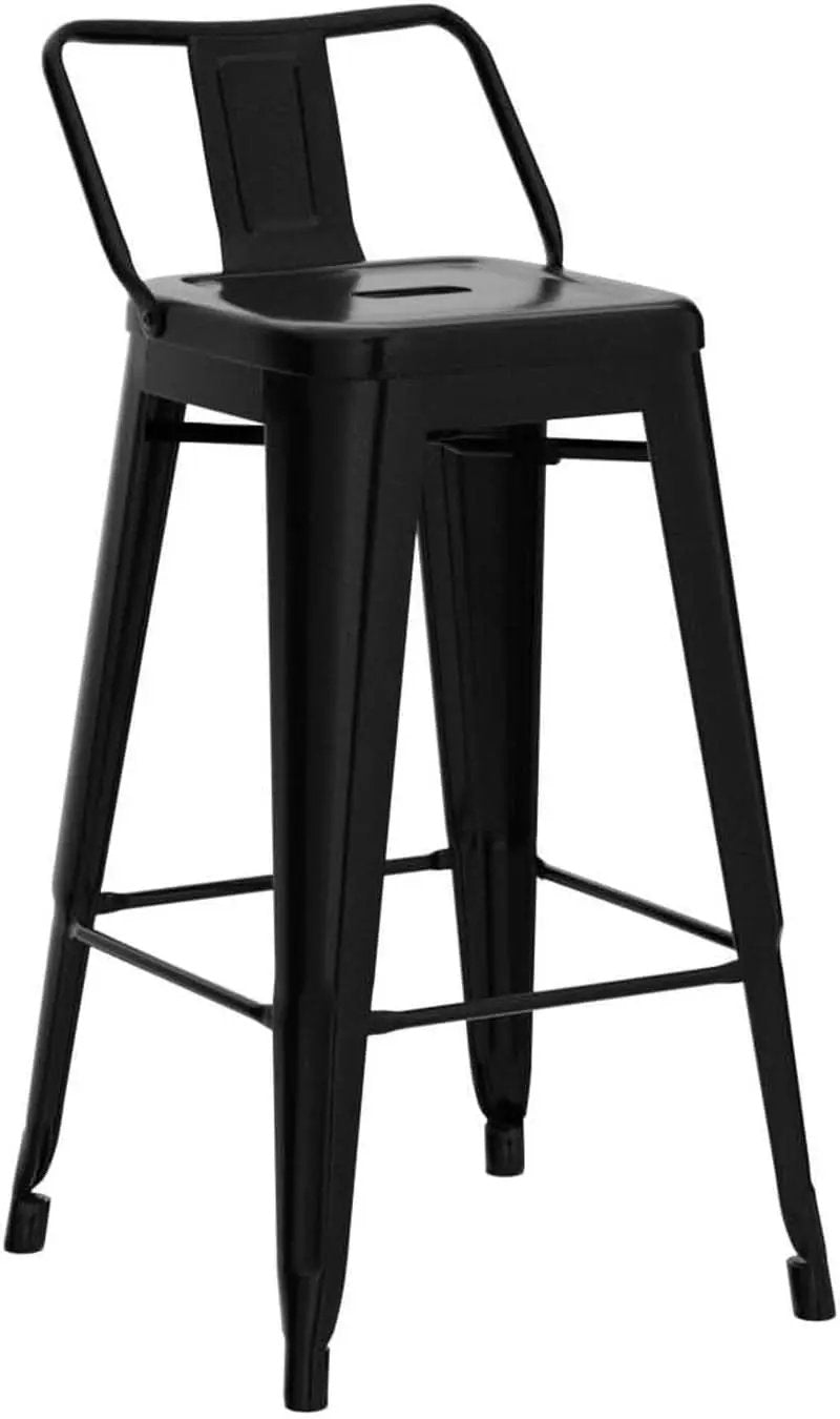 30 Inch Matte Black Metal Bar Stool Set Of 4 With Low Back from PriceLows™