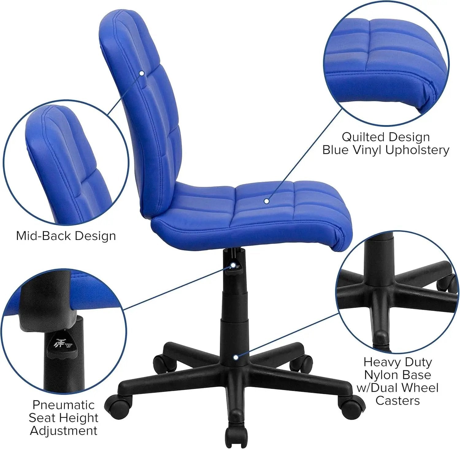 Clayton Blue Mid Back Quilted Vinyl Swivel Office Chair from PriceLows™