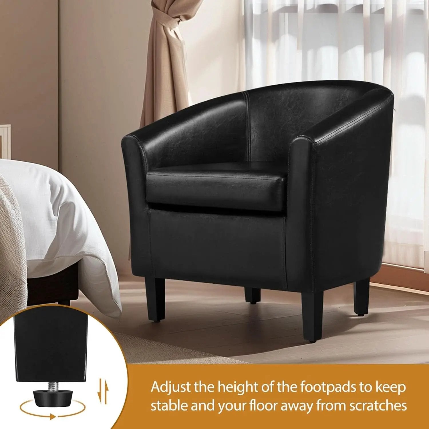 Black Synthetic Leather Barrel Armchairs With Cushions from PriceLows™