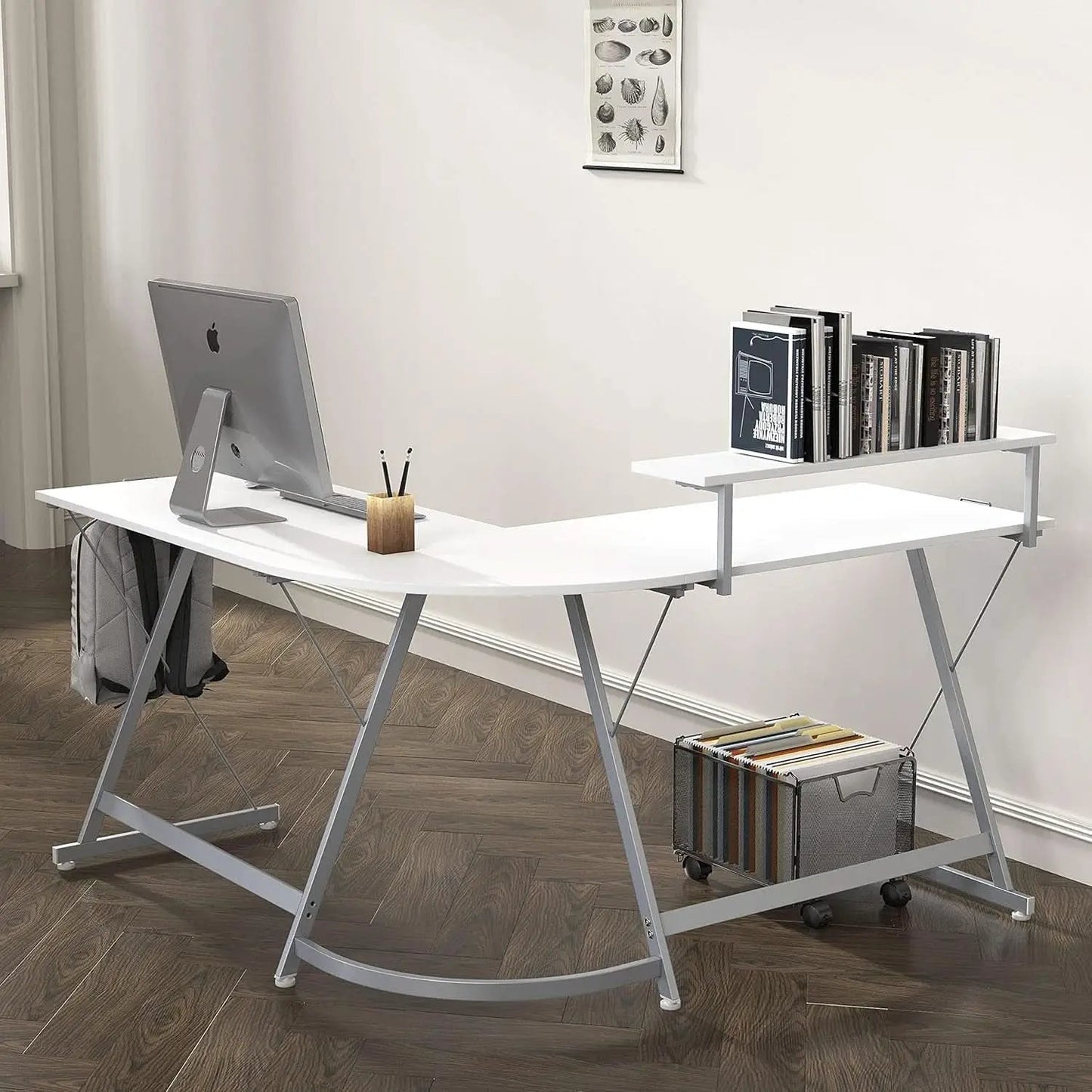 Vista L Shape Desk With Removable Monitor Stand White from PriceLows™
