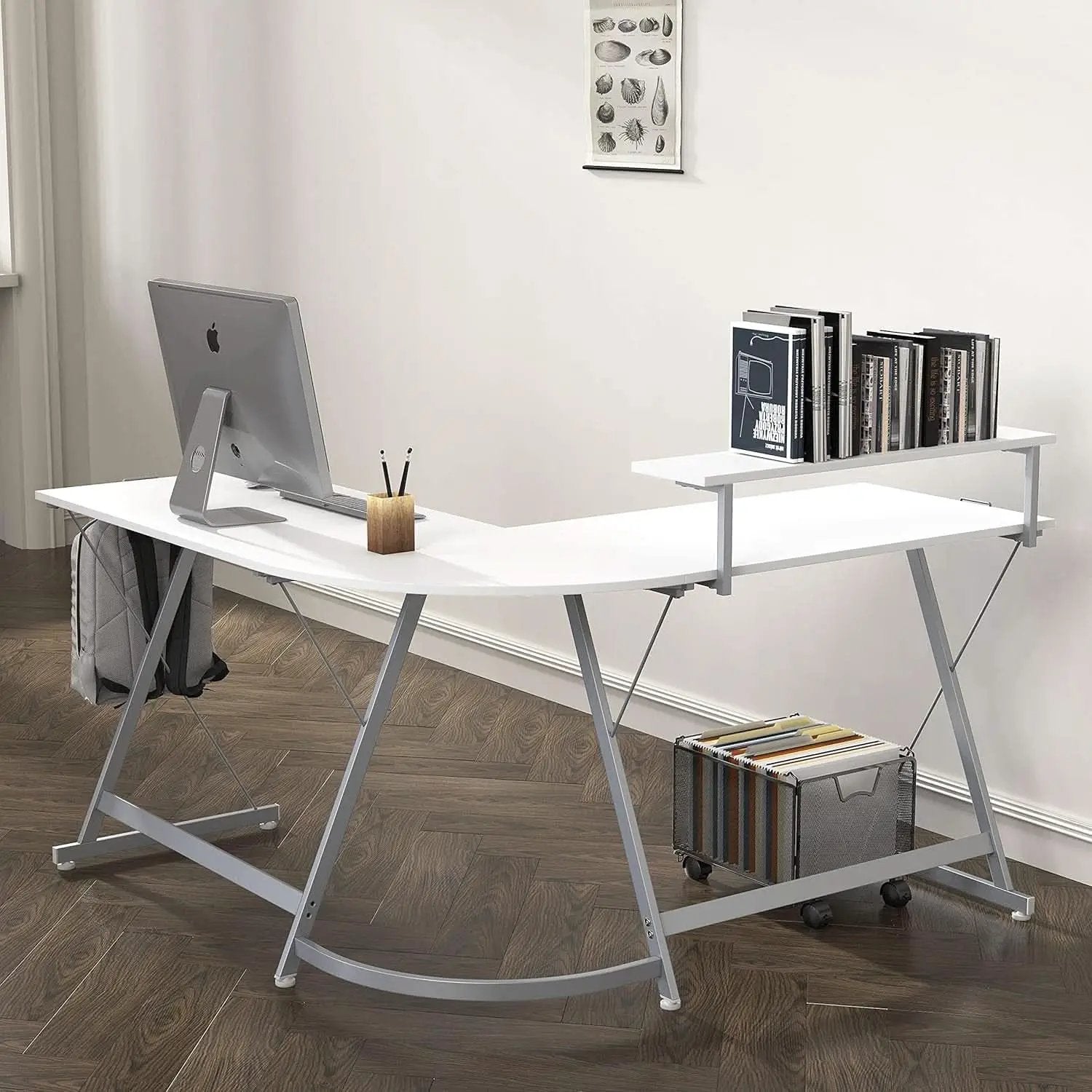 Vista L Shape Desk With Removable Monitor Stand White from PriceLows™