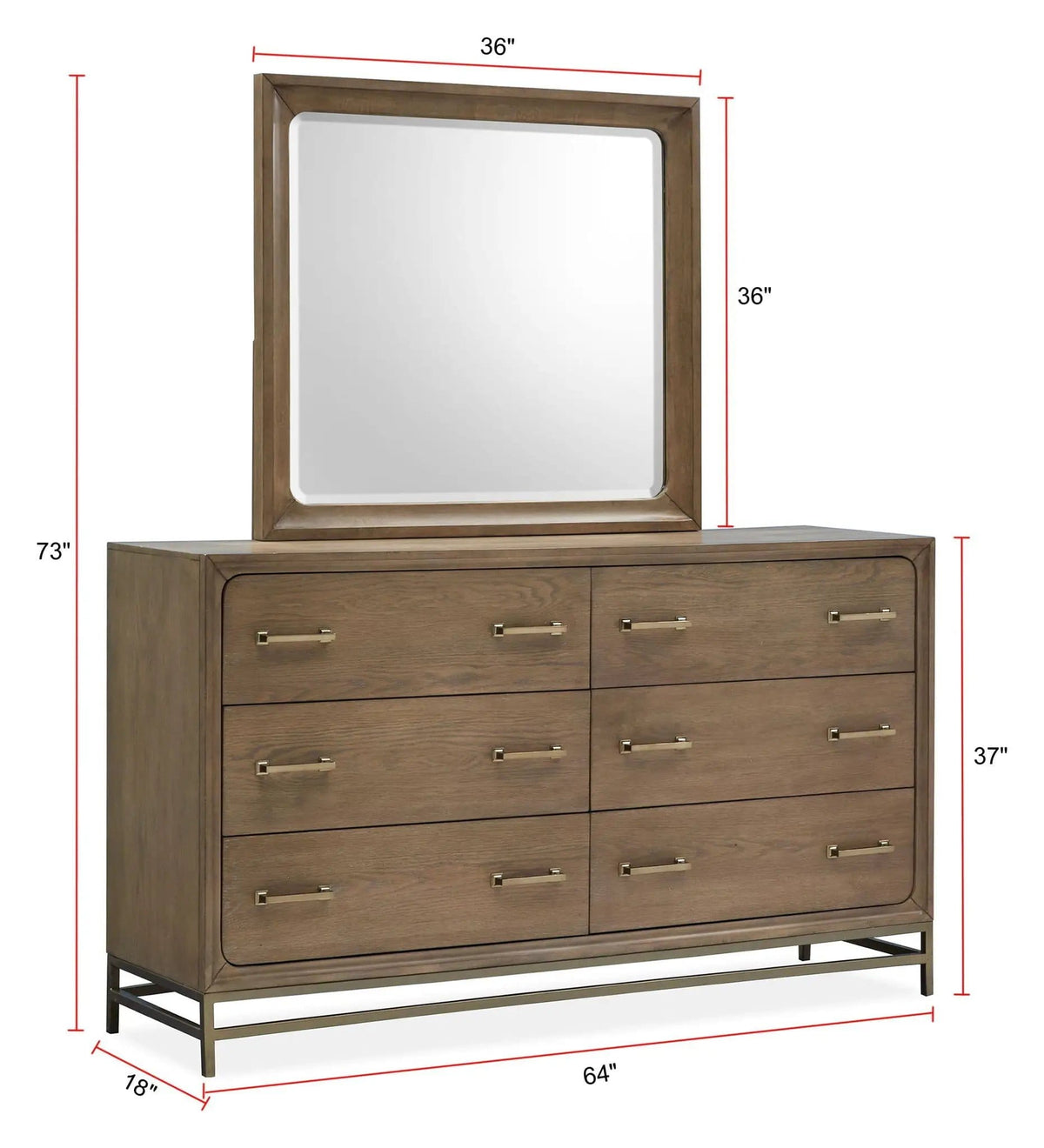 Lindon Double Drawer Dresser | 2 Pieces | Metal & Brass | Bedroom