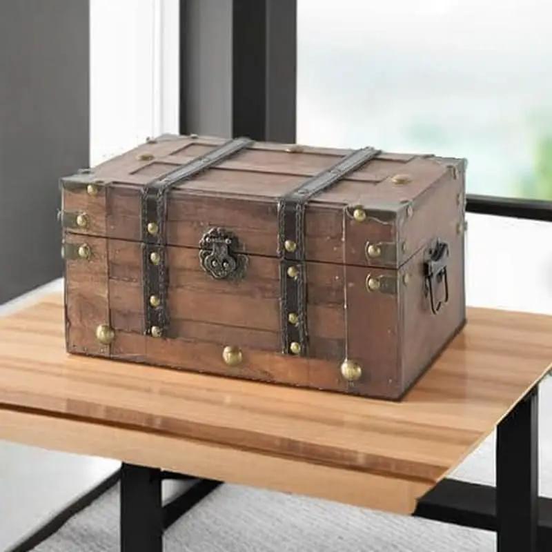 Wooden Treasure Chest 11x7x5.5 Hinged Lid Keepsakes from PriceLows™