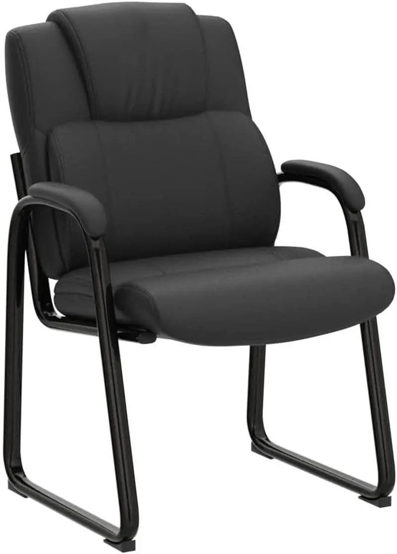 Black Leather Guest Chair 2 Pack With Padded Armrests from PriceLows™