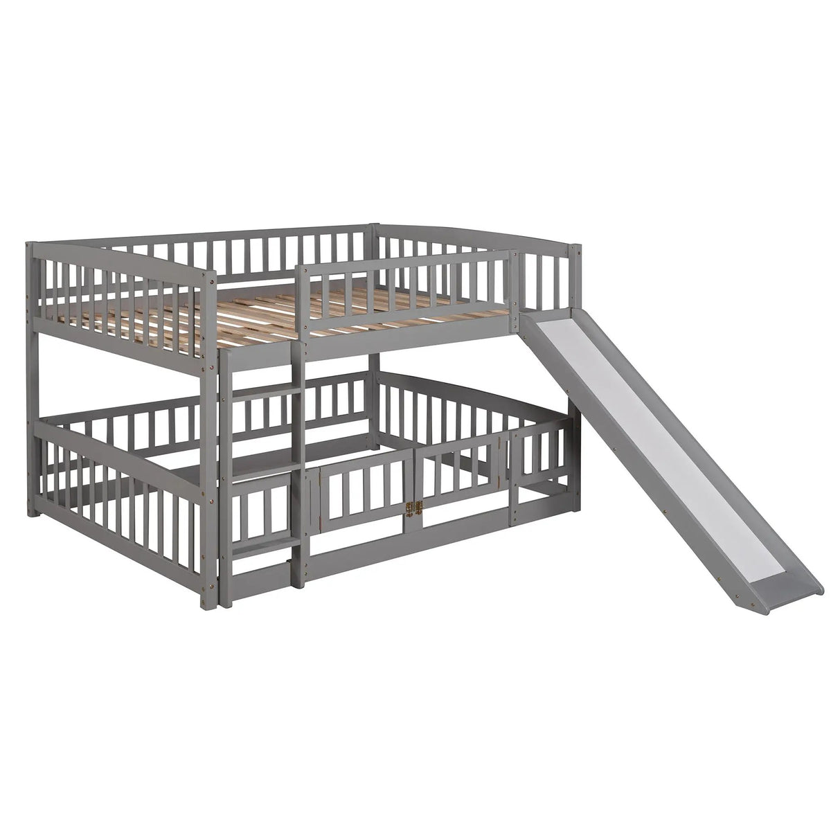 Low Bunk Bed With Slide | Fence And Ladder | Built-In Play Area | Kids Bedroom