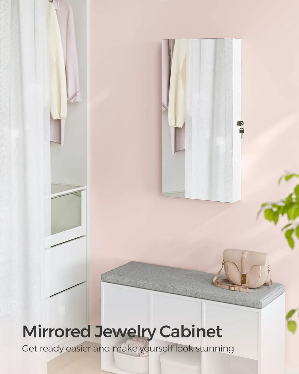 Mirror Jewelry Cabinet Armoire With LED Lights White from PriceLows™
