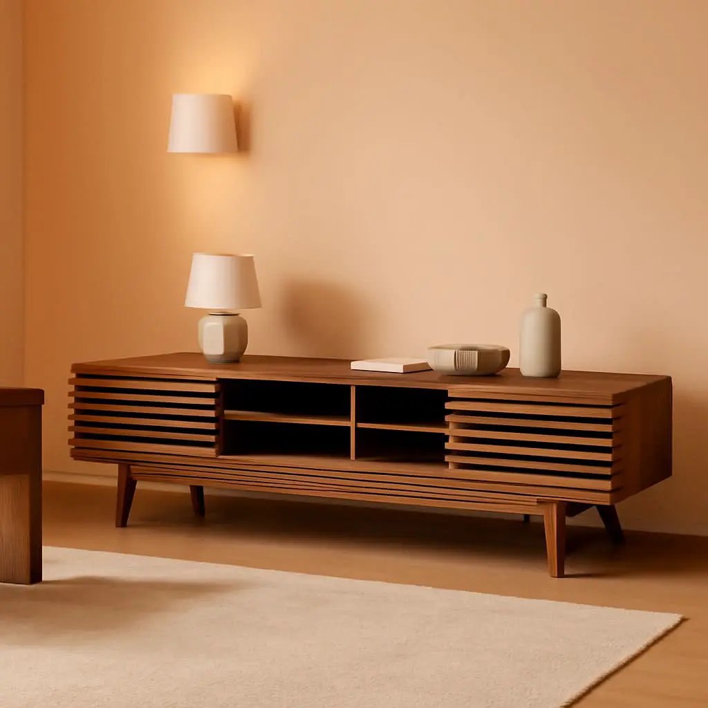 70 Inch Mid Century Modern Walnut TV Stand Console from PriceLows™