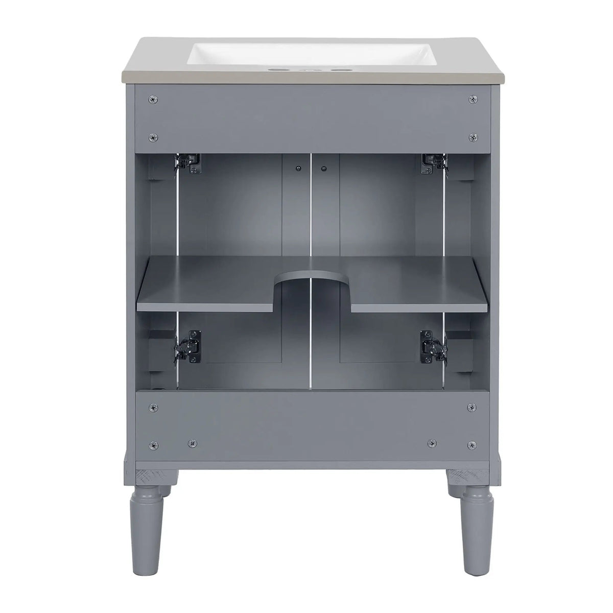 24 Inch Bathroom Vanity With Top Sink | 2 Tier Storage Cabinet | Retro Metal Handles | Soft-Closing Hinges