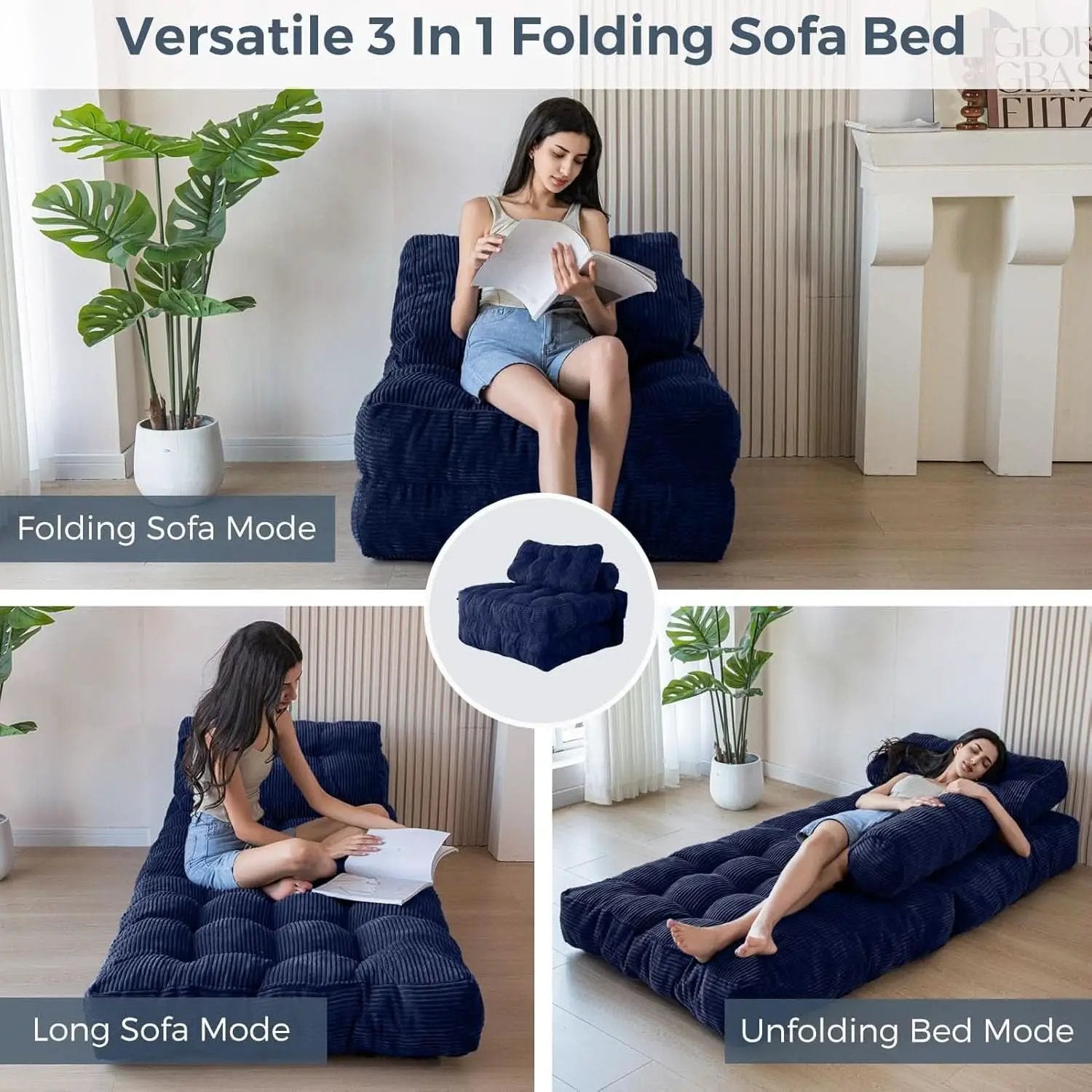Navy Folding Sofa Bed Convertible Sleeper Chair With Back Support from PriceLows™