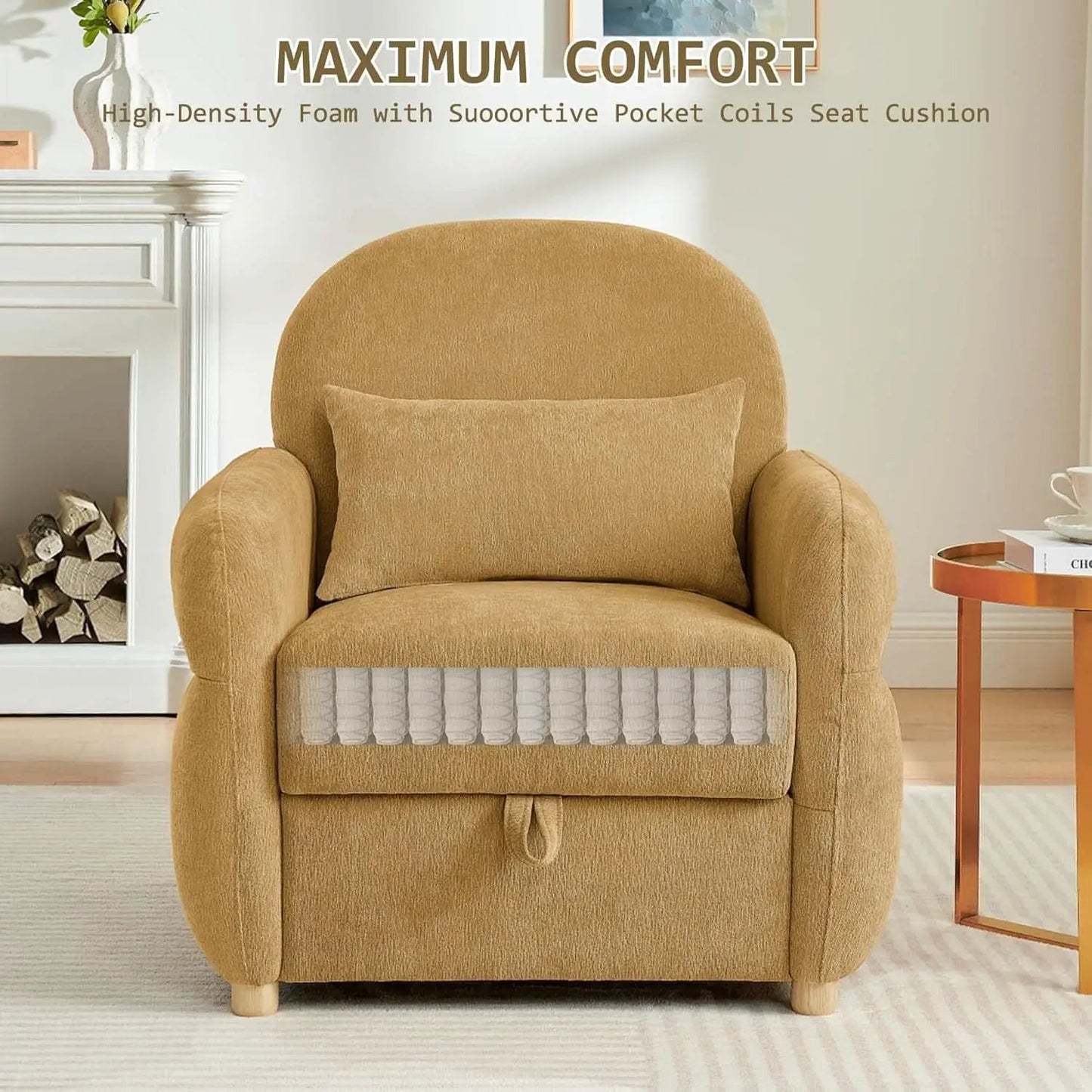 Ginger Yellow 33.5 Inch Upholstered Accent Armchair from PriceLows™