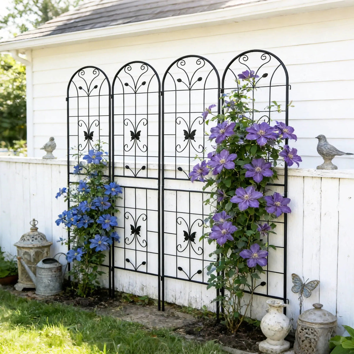 Garden Metal Trellis | Rustproof | Extendable 80 Inch Width | Galvanized Powder-Coated Pipe