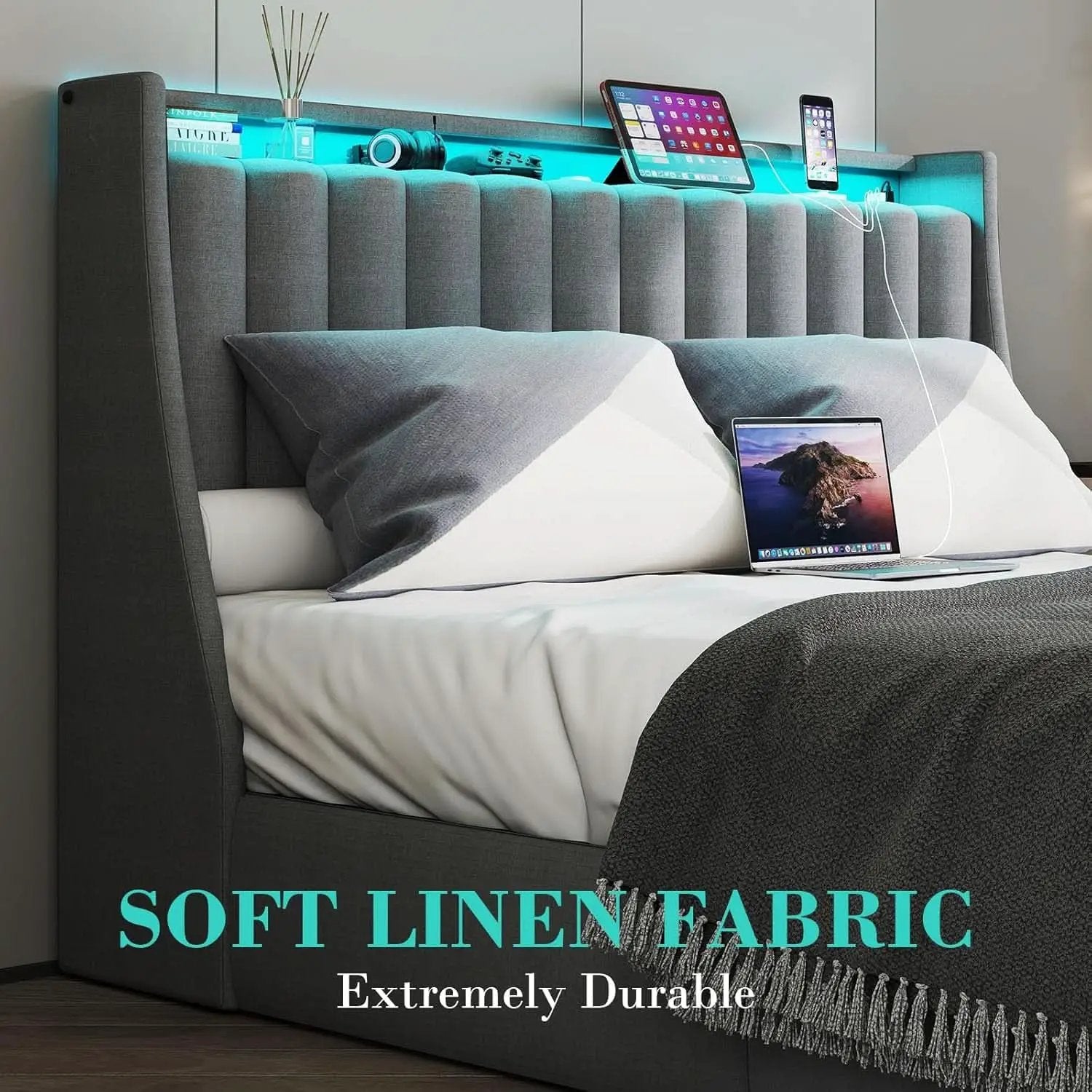 Queen Bed Frame With LED Lights And Storage Drawers from PriceLows™
