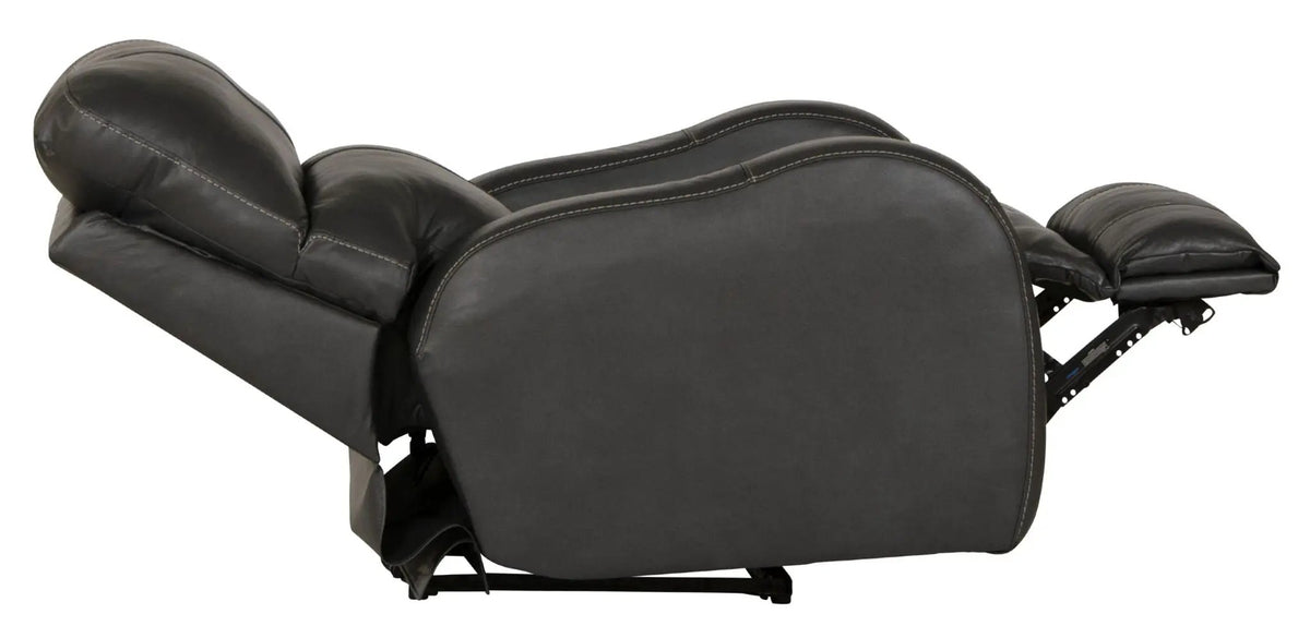 Leather Power Recliner | Lay Flat | Power Headrest | Gunmetal Black