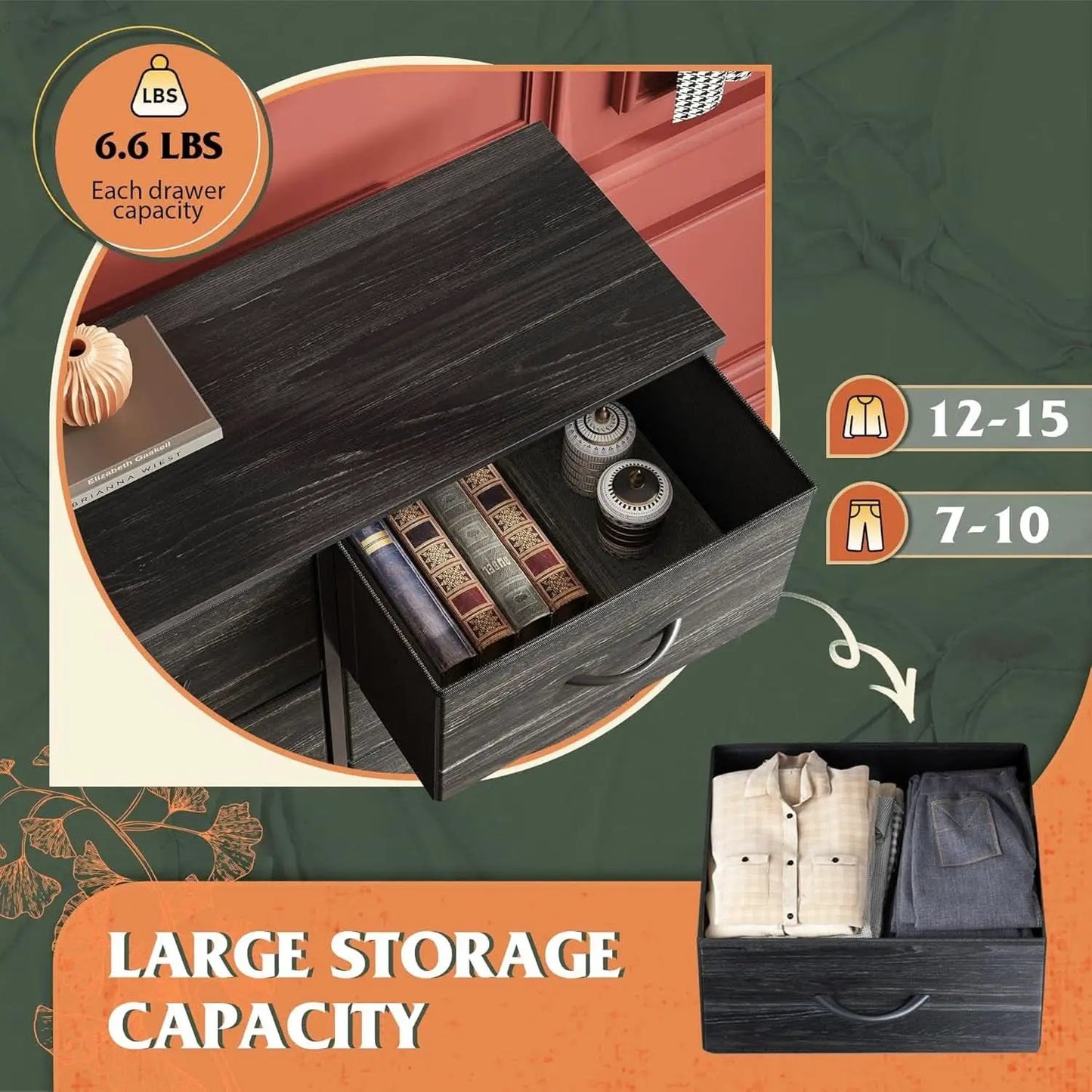Tall Fabric Dresser With 8 Drawers In Charcoal Black Wood Grain from PriceLows™