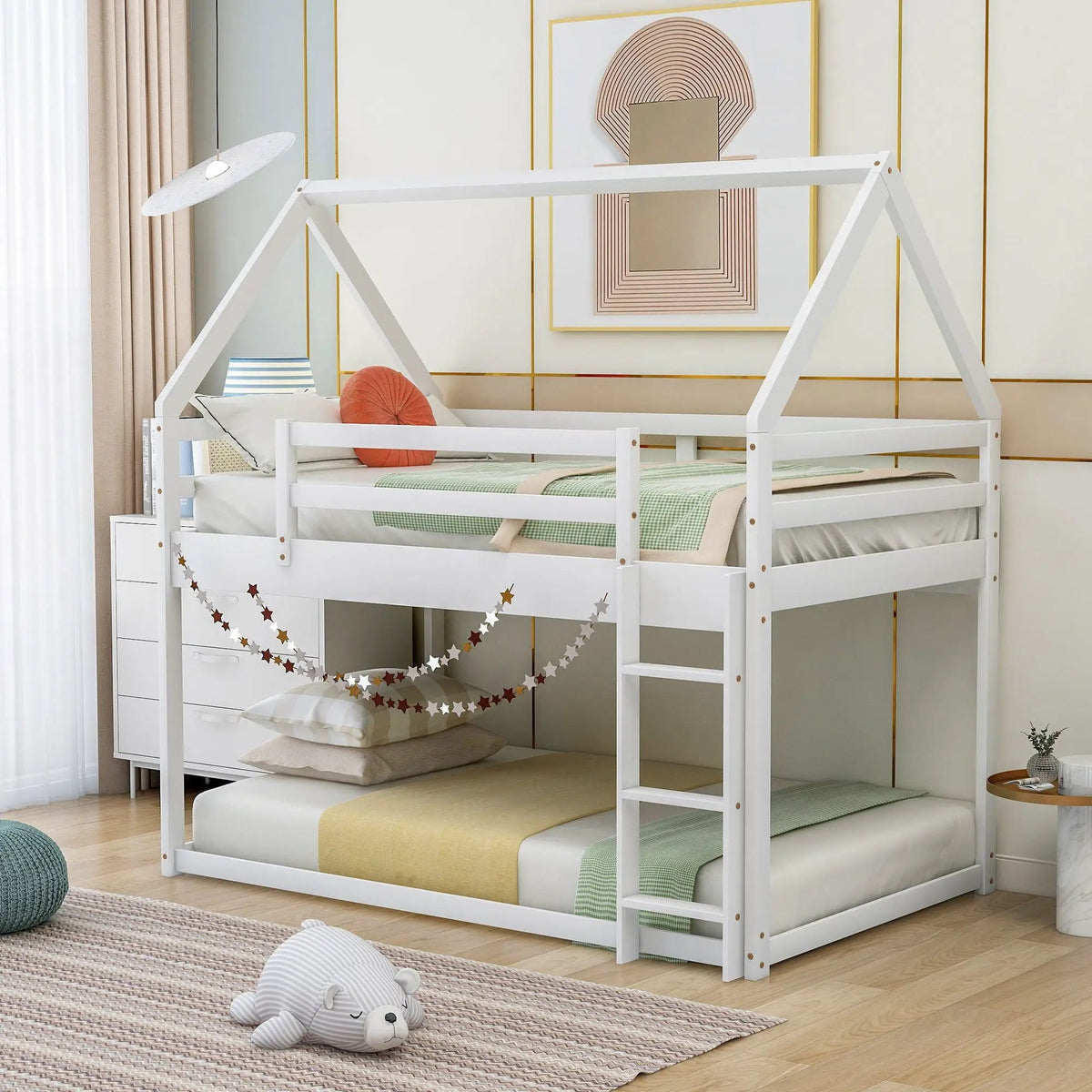 Low Bunk Bed | House-Shaped Frame | Ladder Included | Pine Wood Construction
