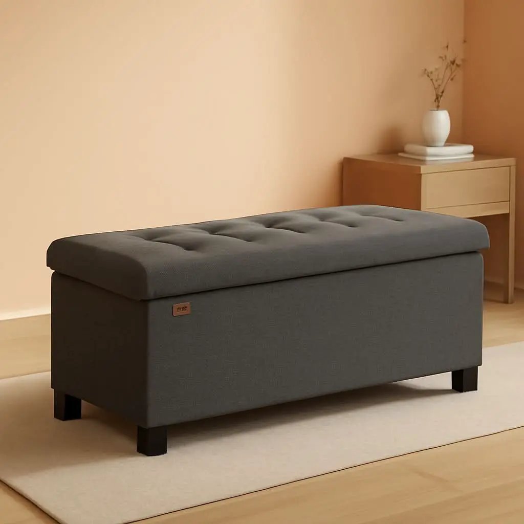 Slate Gray Storage Ottoman Bench 15x30x15.2 Inches from PriceLows™
