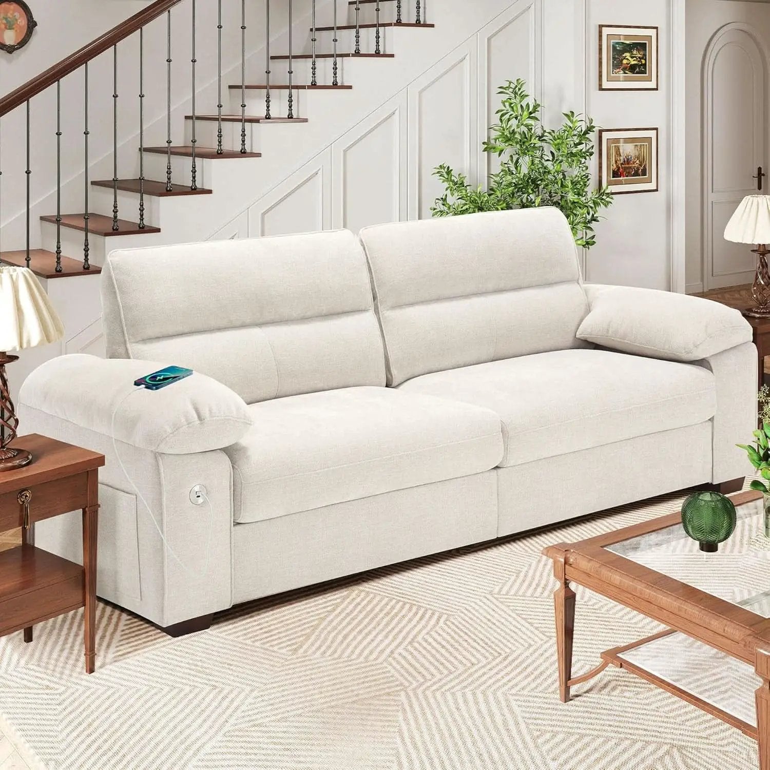 70 Inch Gray Chenille Loveseat With USB C Ports And Plush Cushions from PriceLows™