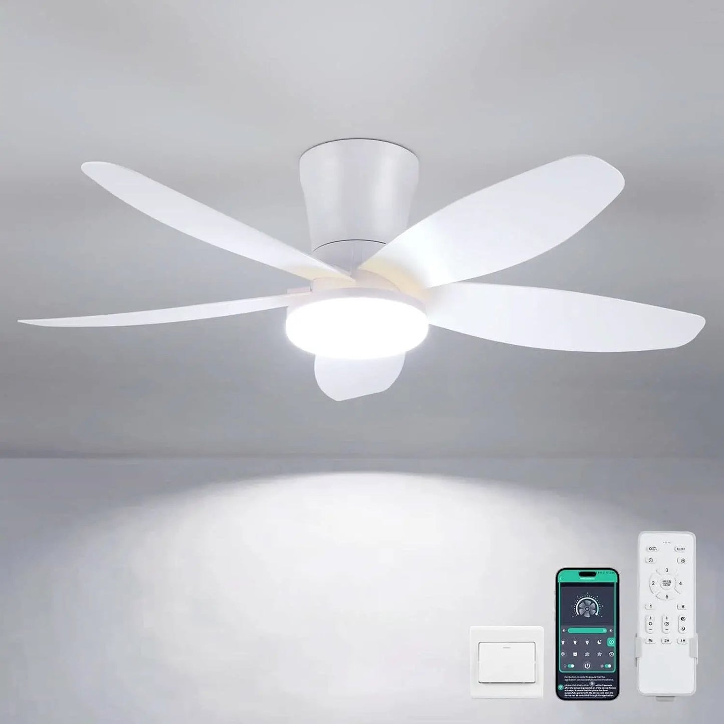 36 Inch White Ceiling Fan With Dimmable LED Remote App Control Energy Efficient from PriceLows™