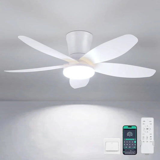36 Inch White Ceiling Fan With Dimmable LED Remote App Control Energy Efficient from PriceLows™