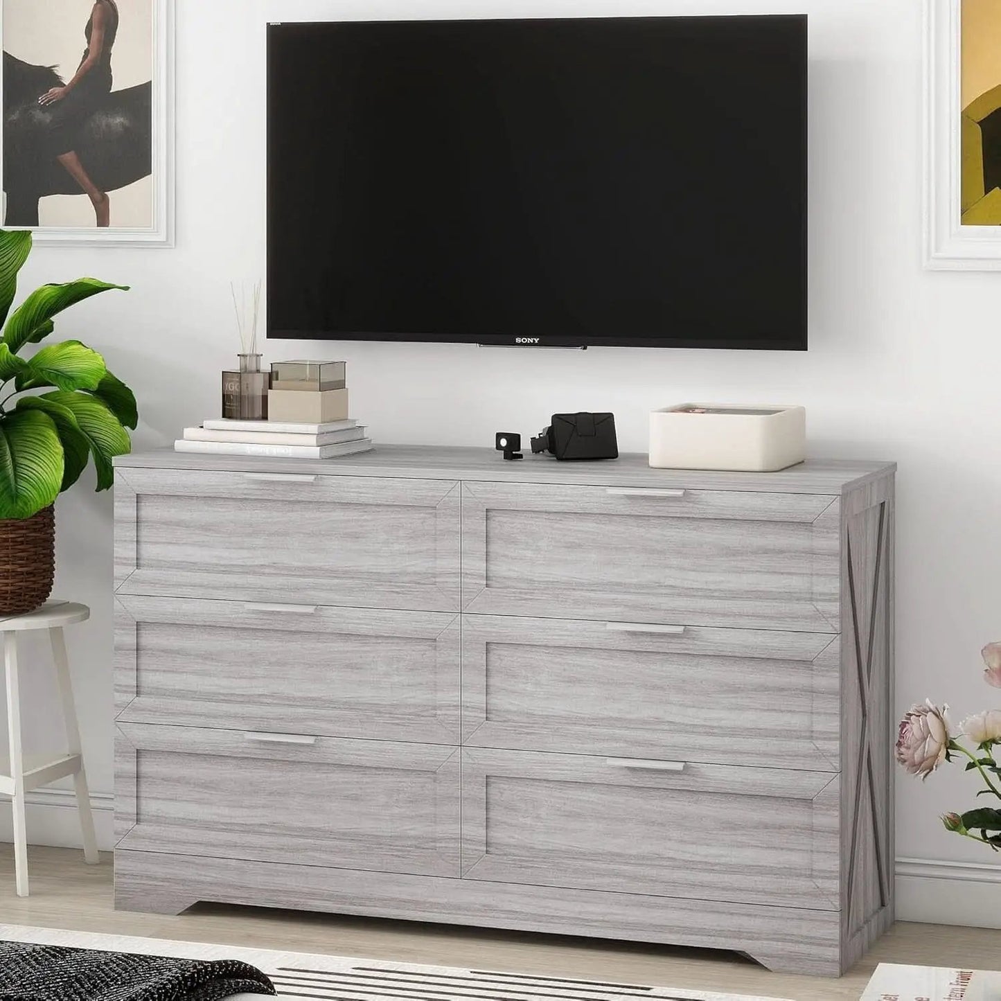Wash Grey Six Drawer Contemporary Hardwood Dresser from PriceLows™